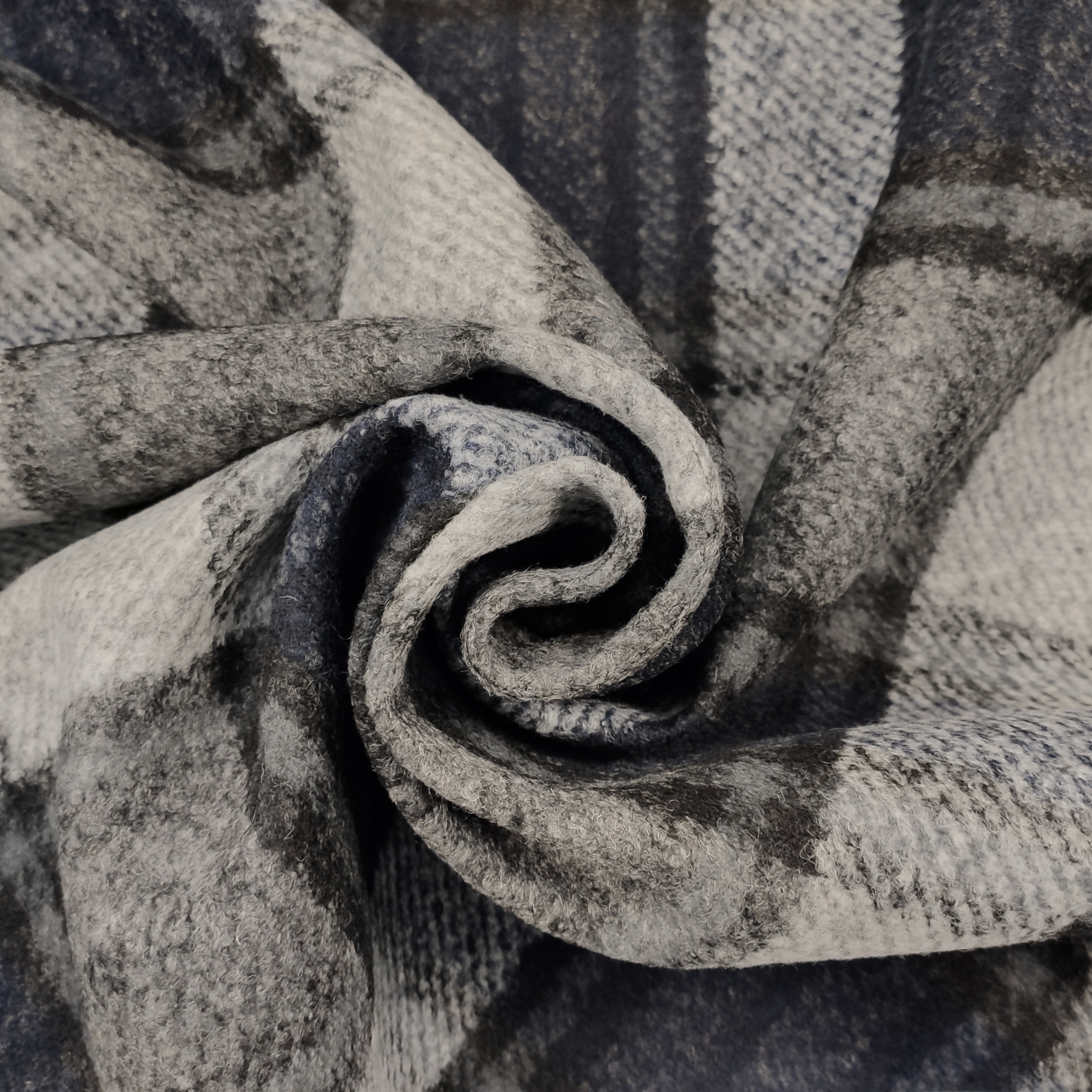 Neoprene Double Lana Tartan Blu e Grigio e Tinta Unita Nero