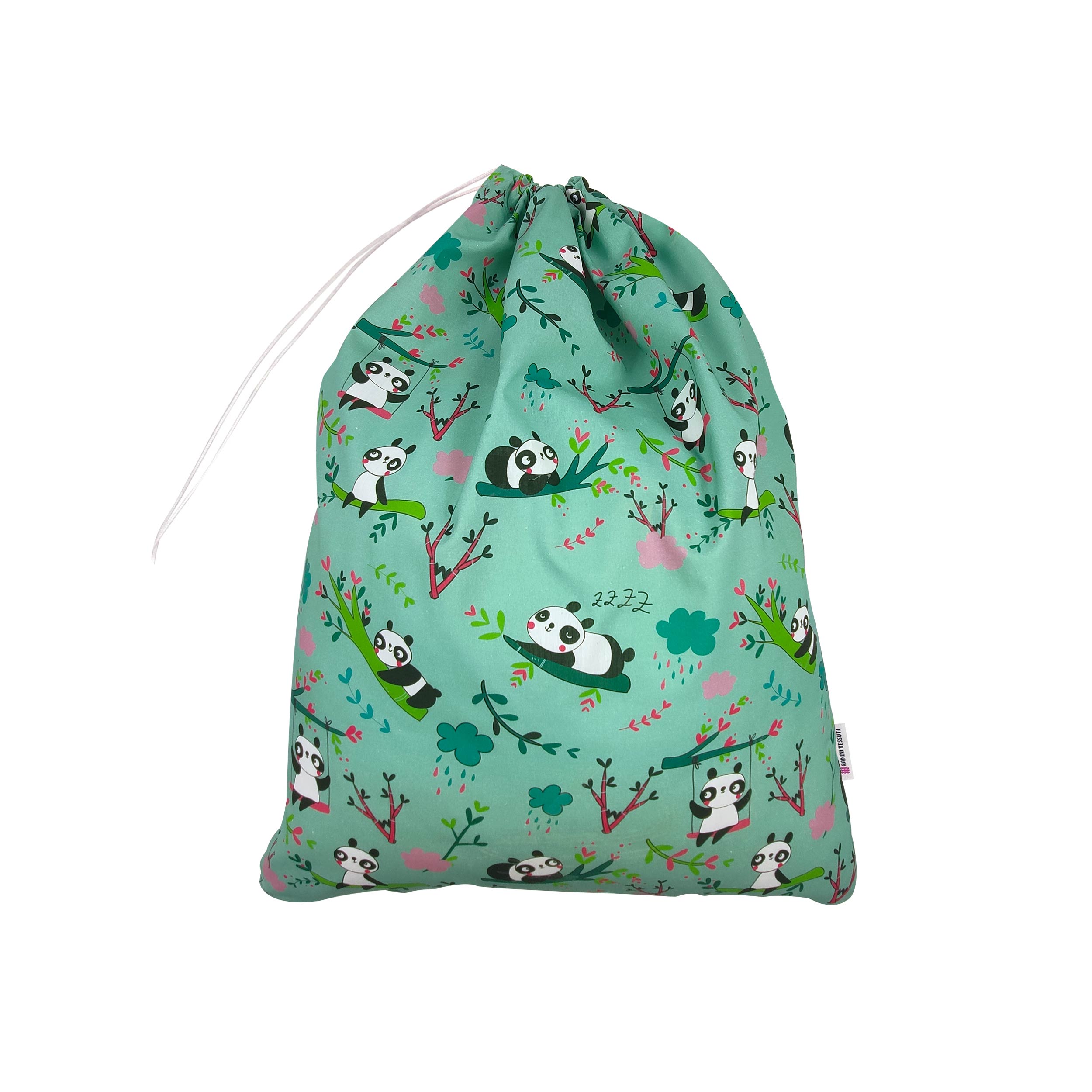 Sacchetto Asilo Panda Sfondo Verde Menta