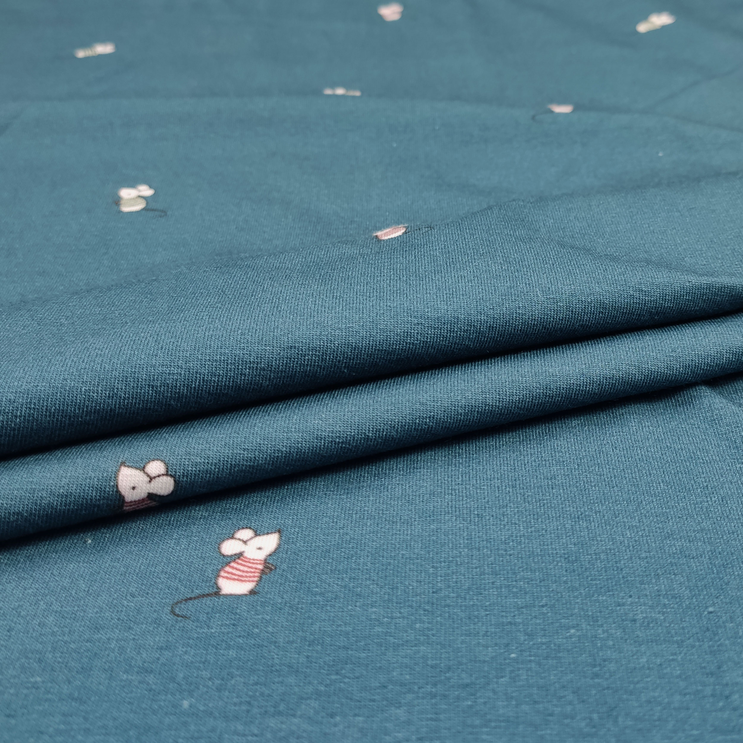 Jersey Cotone Fantasia Topolini Sfondo Avio
