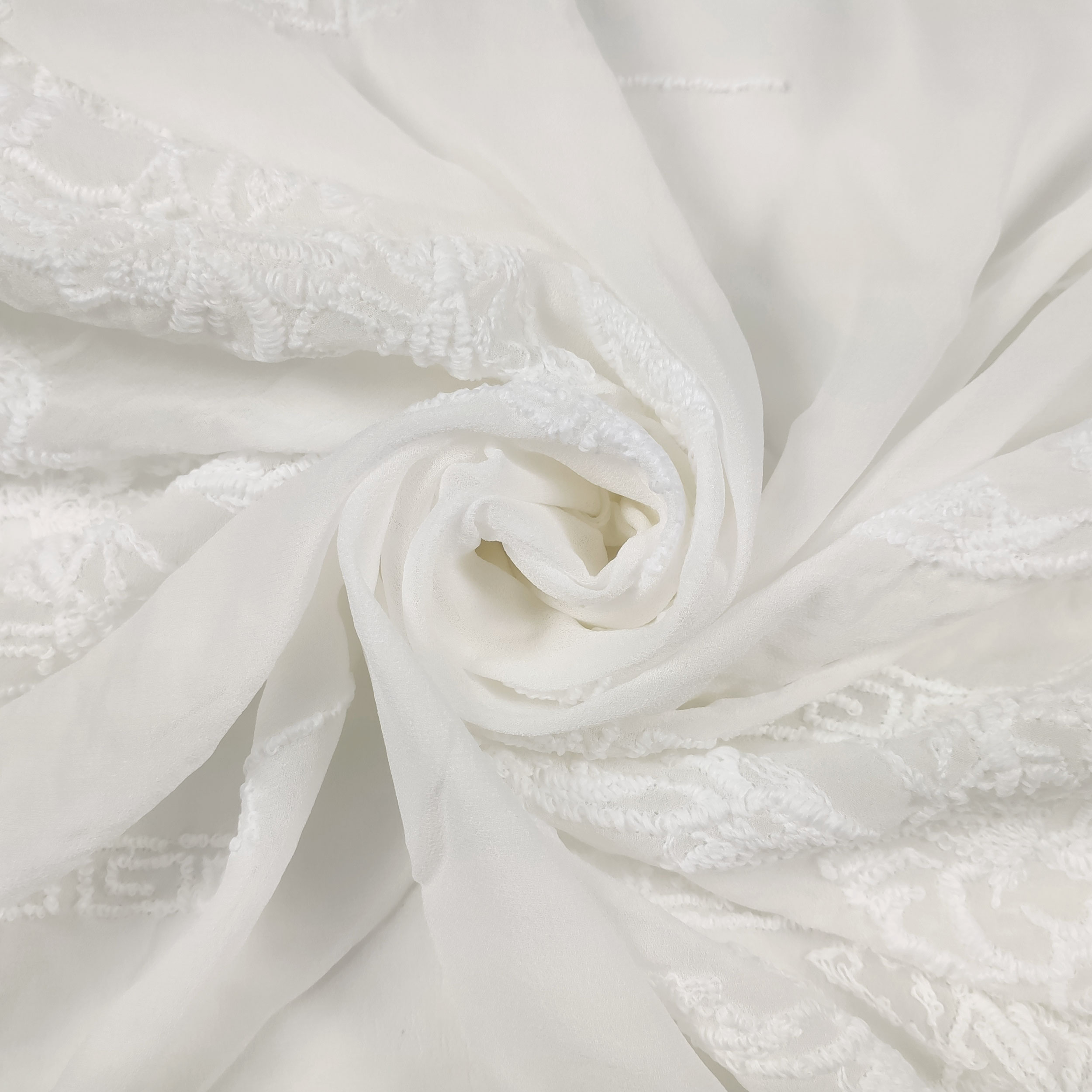 Tessuto Chiffon Ricamato Doppio Smerlo Bianco
