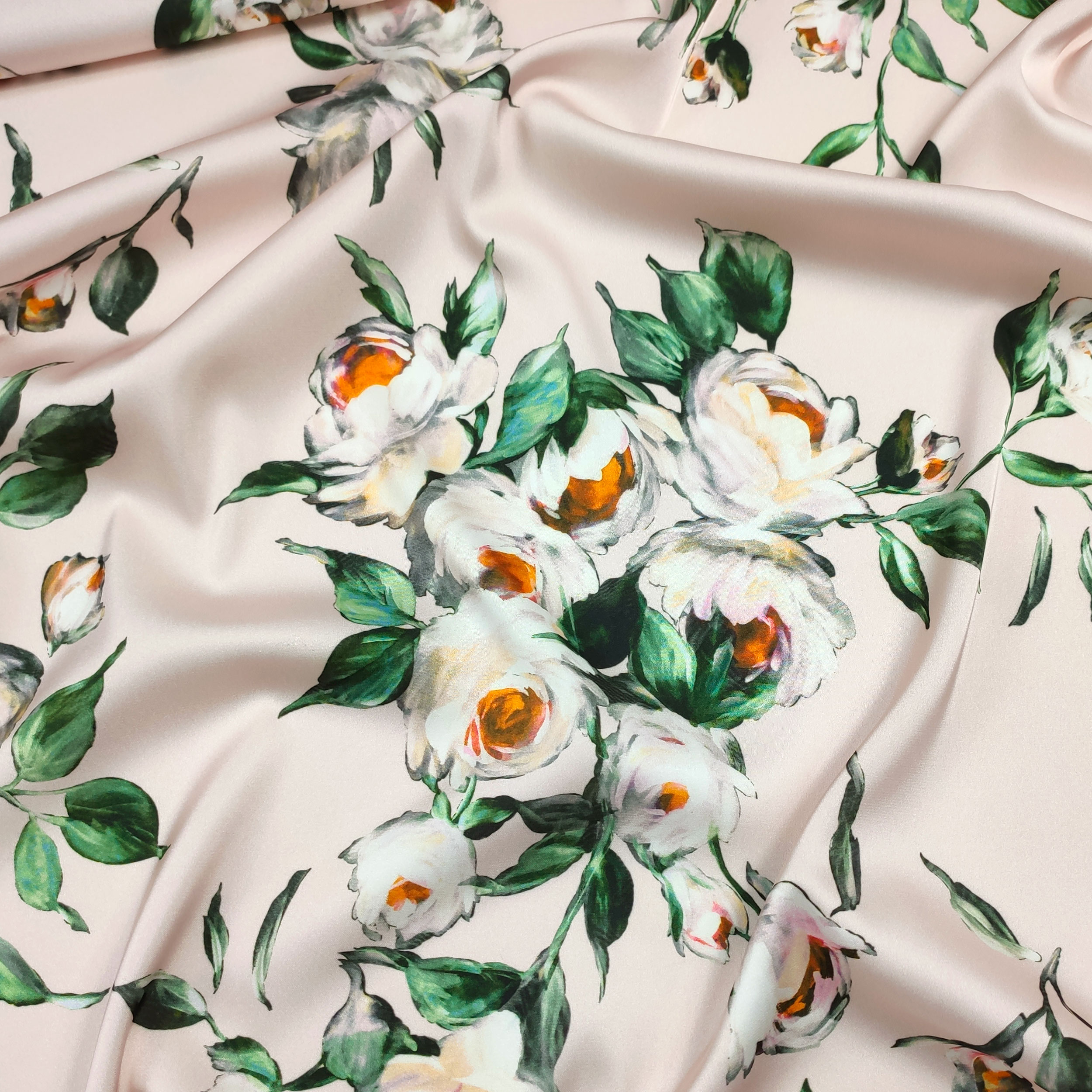 Raso Setato Alta Moda Rose Sfondo Cipria