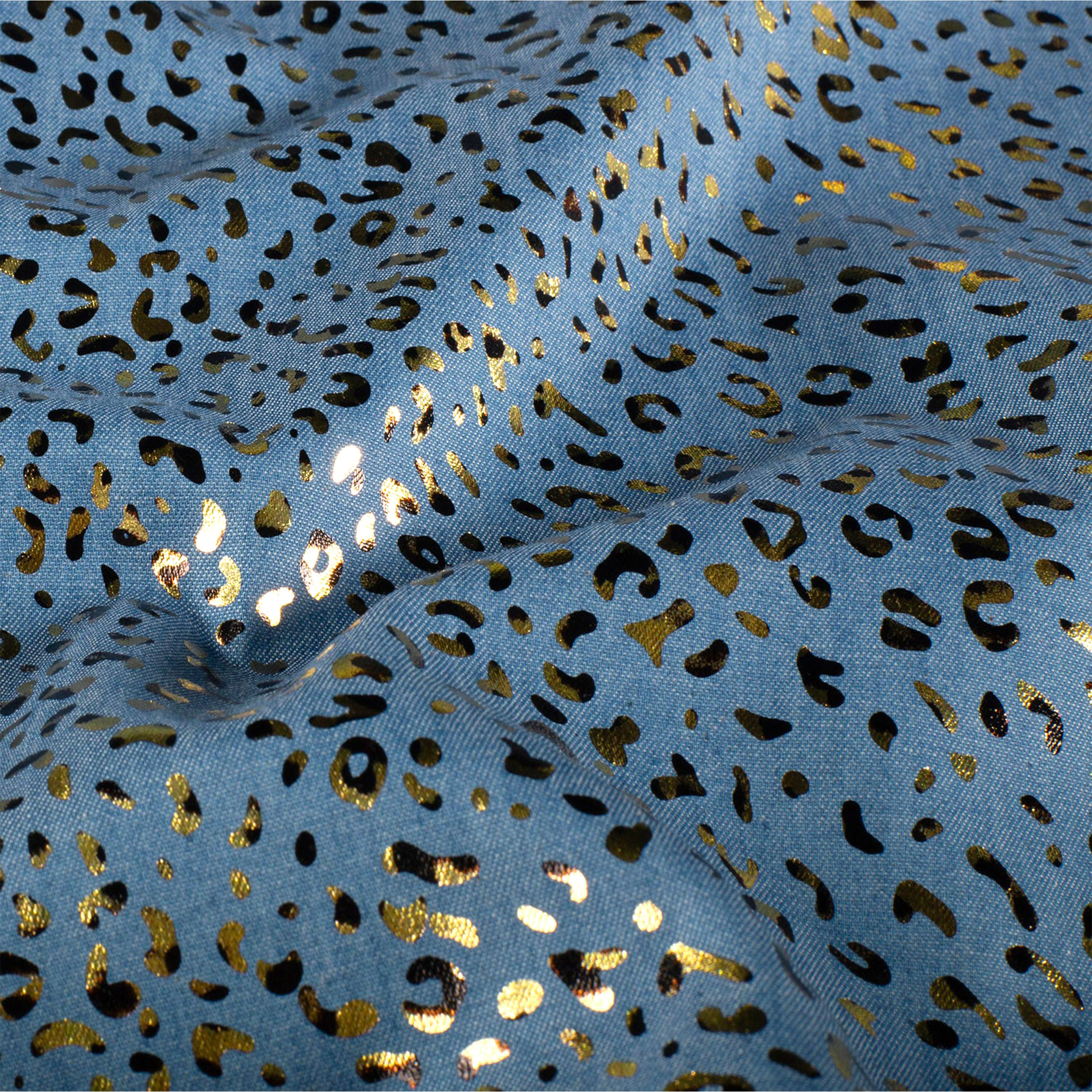 Ritaglio Jeans di Cotone Leopardato Oro 90x148 cm Image