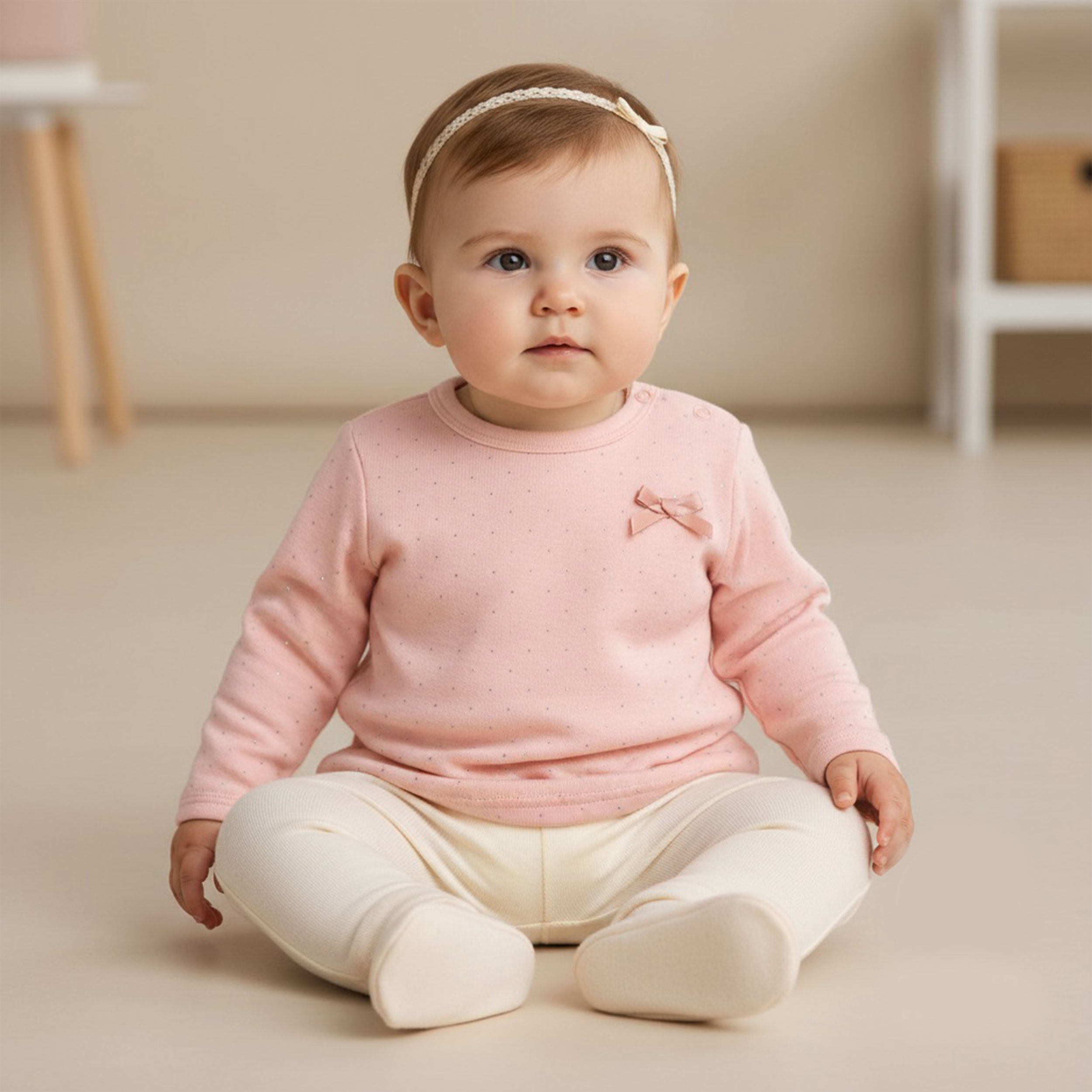 Jersey Cotone Costine Strass Rosa Image