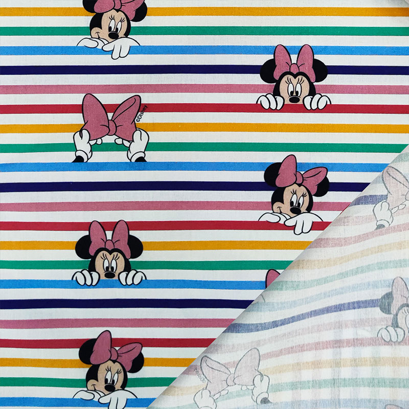 Tessuto Cotone Disney Minnie Righe Multicolor