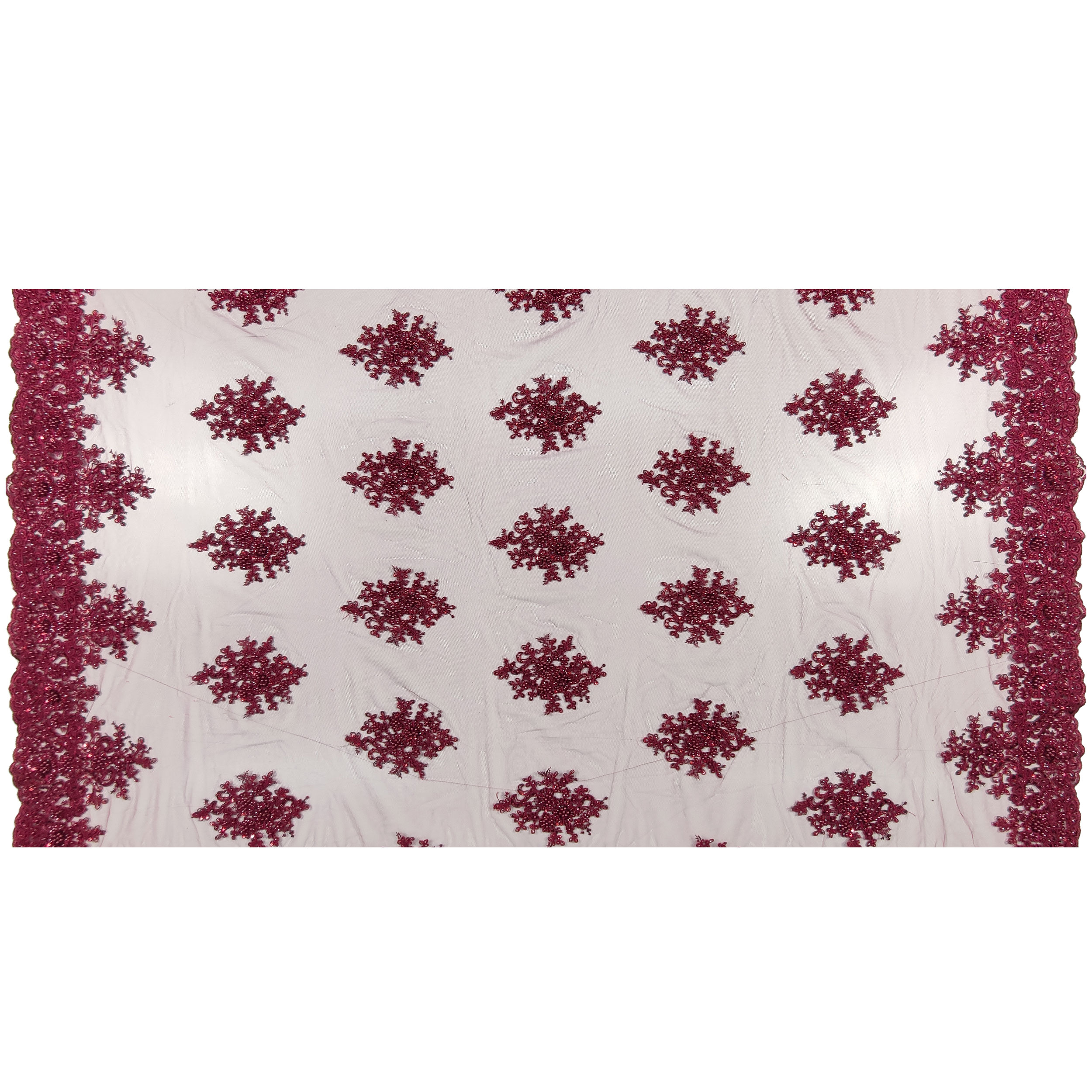 Tulle Ricamato Perline Lux Bordeaux