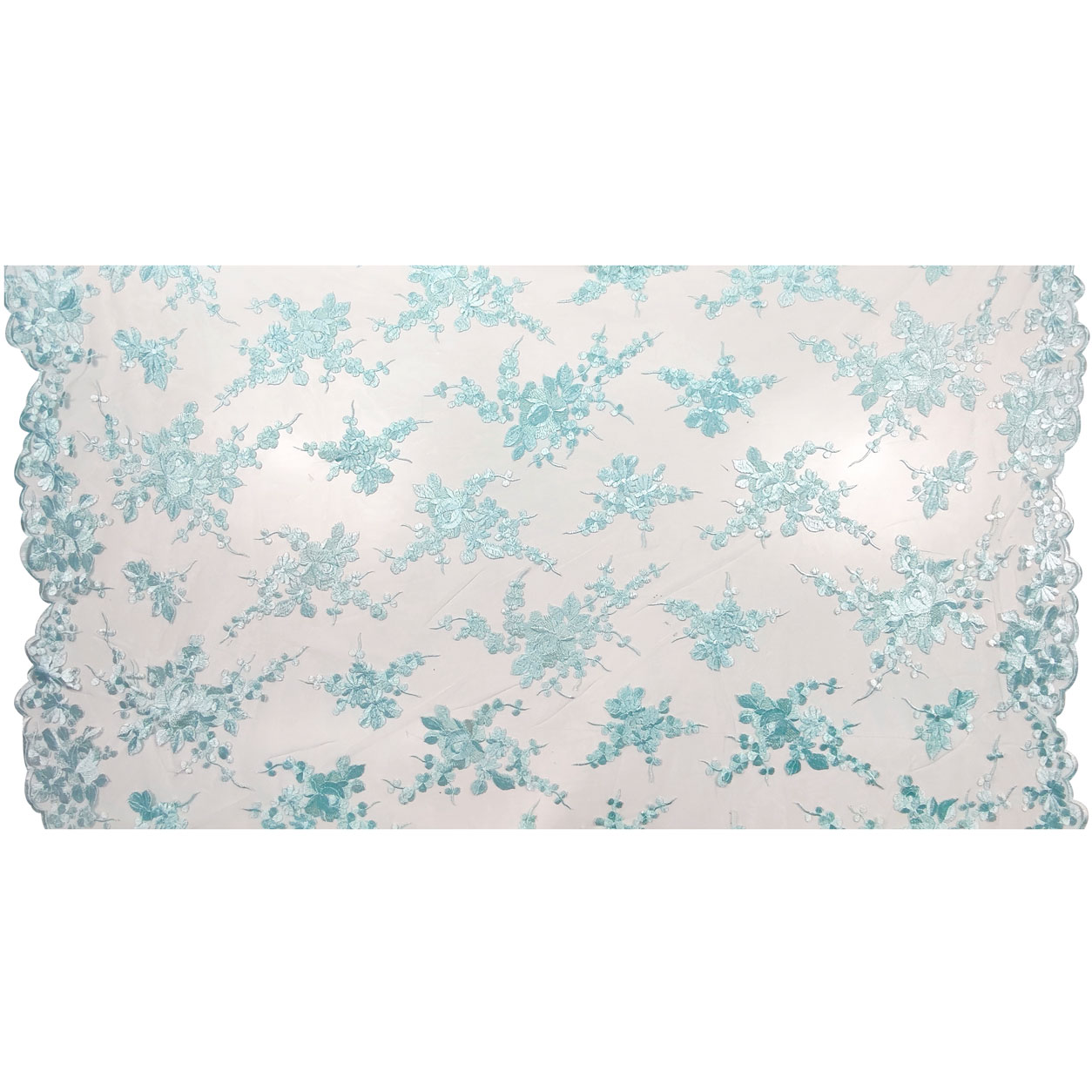 Pizzo con doppio bordo ricamato fiori azzurro baby