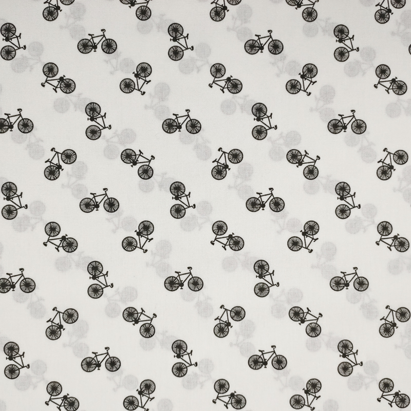 Tessuto Cotone Mini Bici Black and White