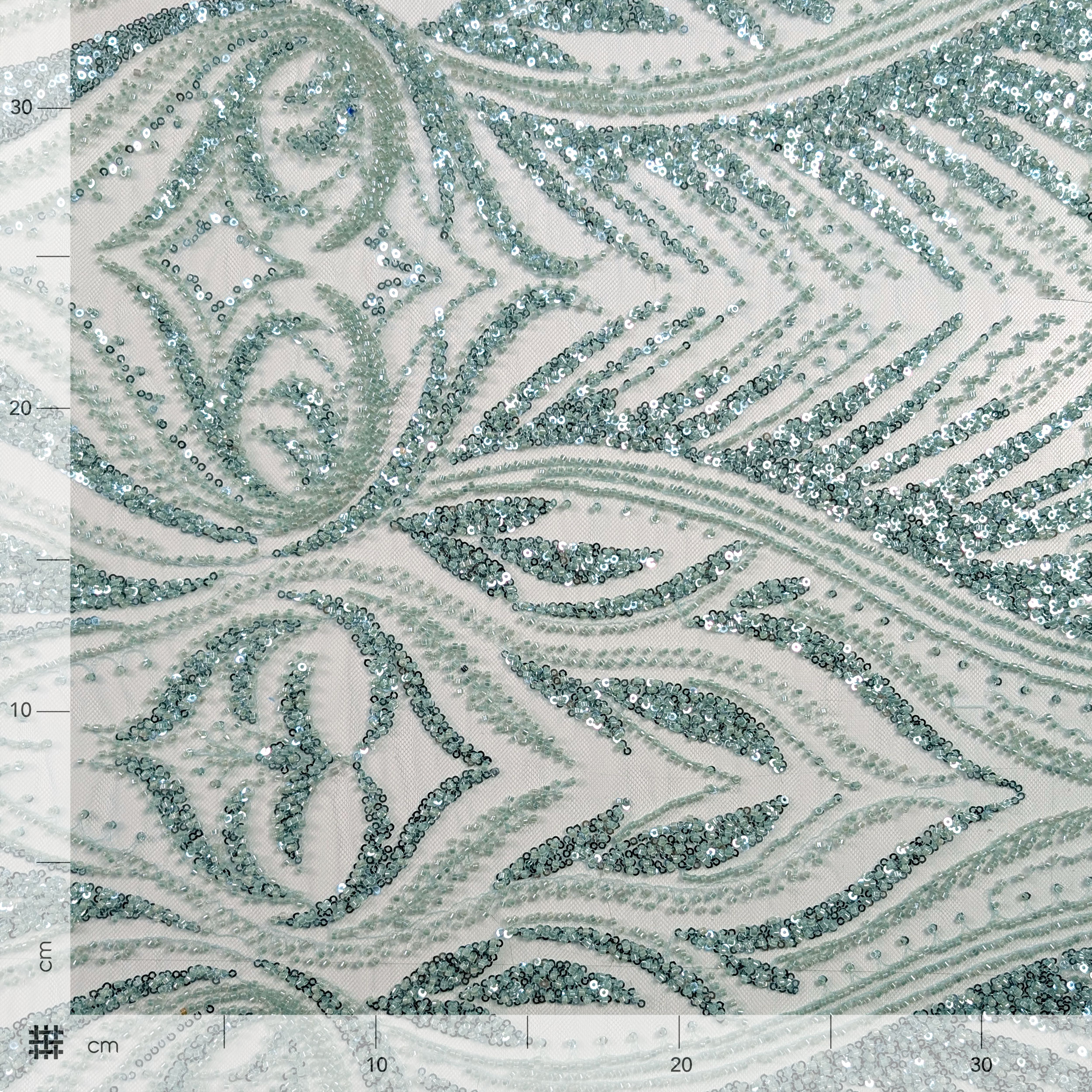Tessuto Paillettes Ricamo Menta Image