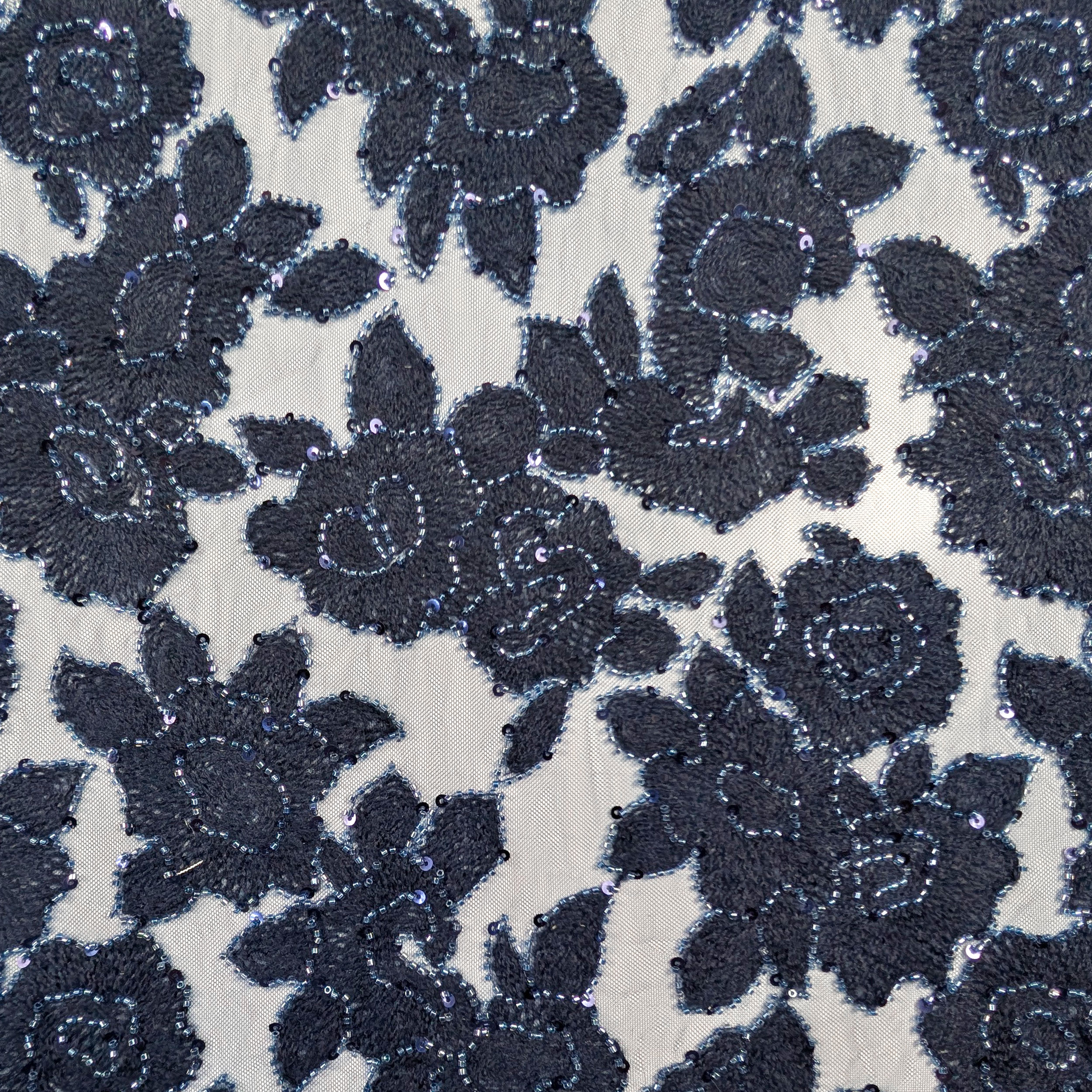 Pizzo Rose Lana Paillettes Blu Image