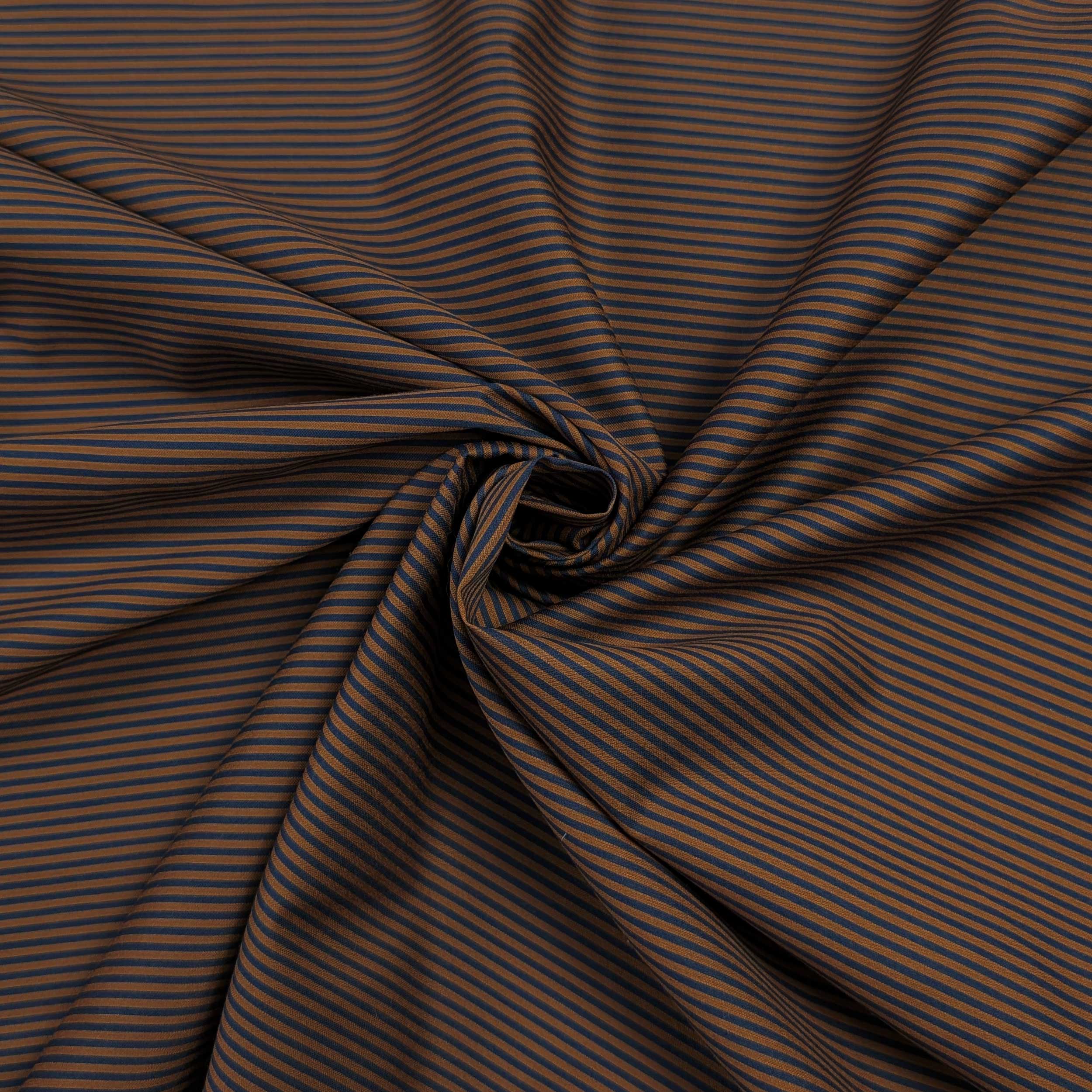Misto Cotone Righe Orizzontali Blu e Biscotto Image