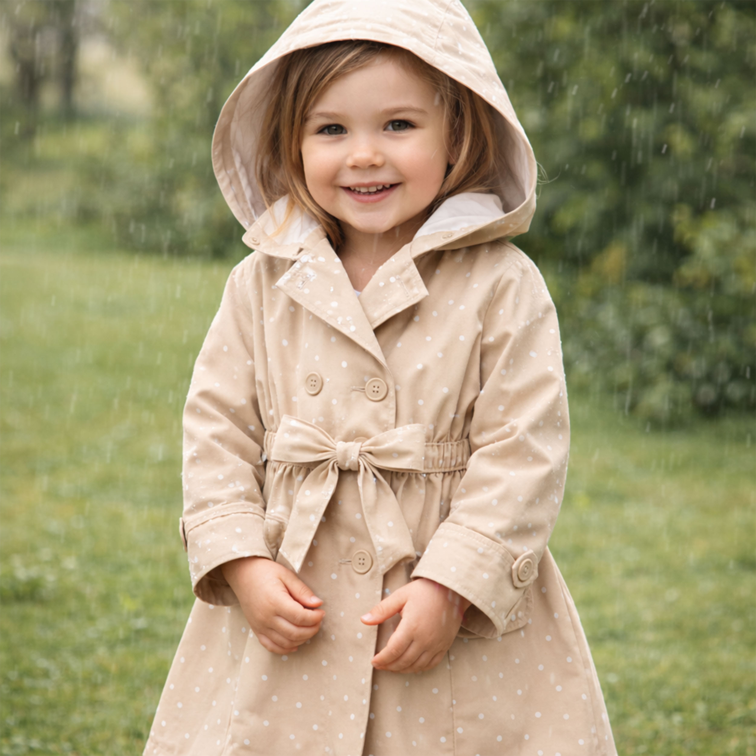 Impermeabile Pois Bianchi Sfondo Beige Image