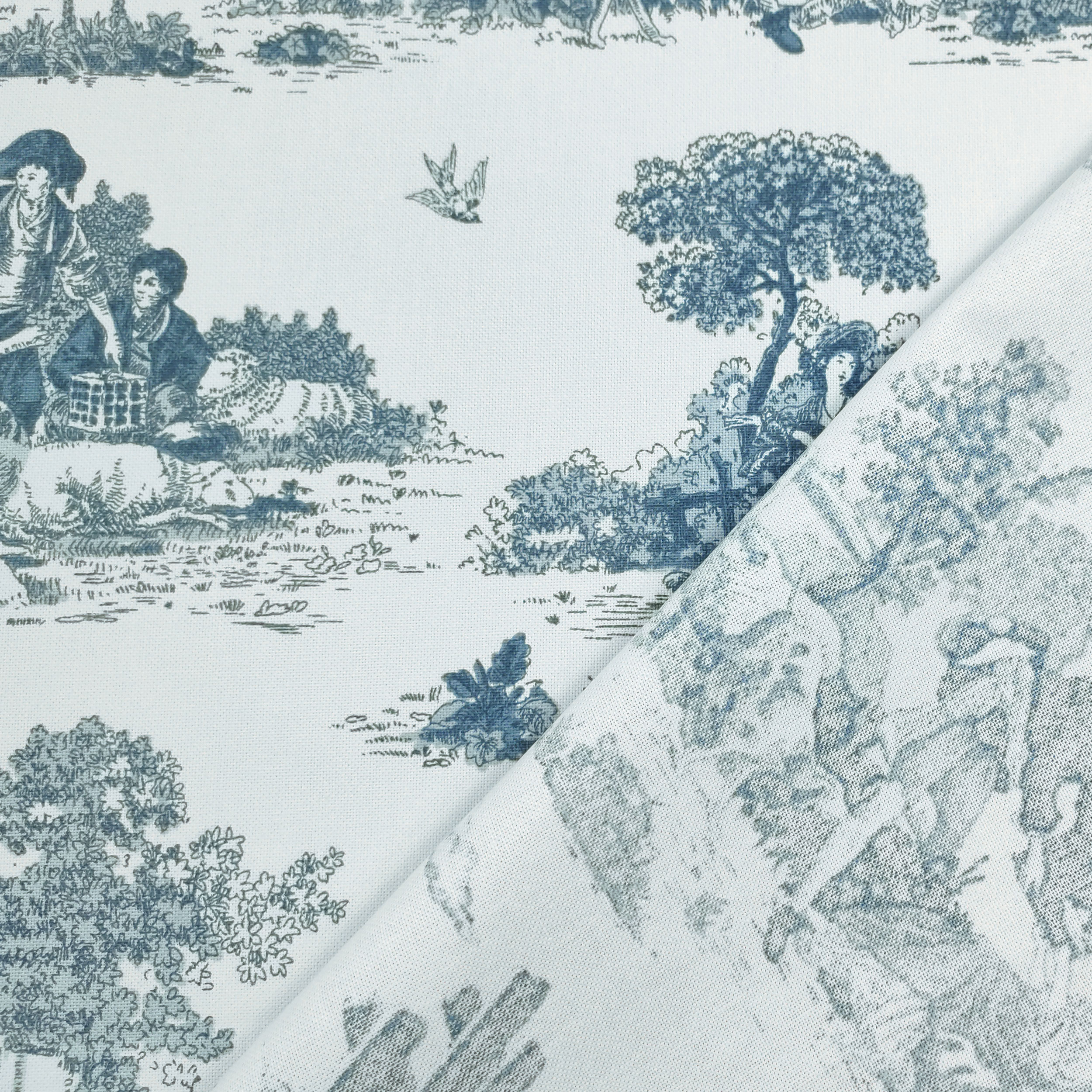 Ritaglio Panama Toile de Jouy Petrolio 50x140 cm Image