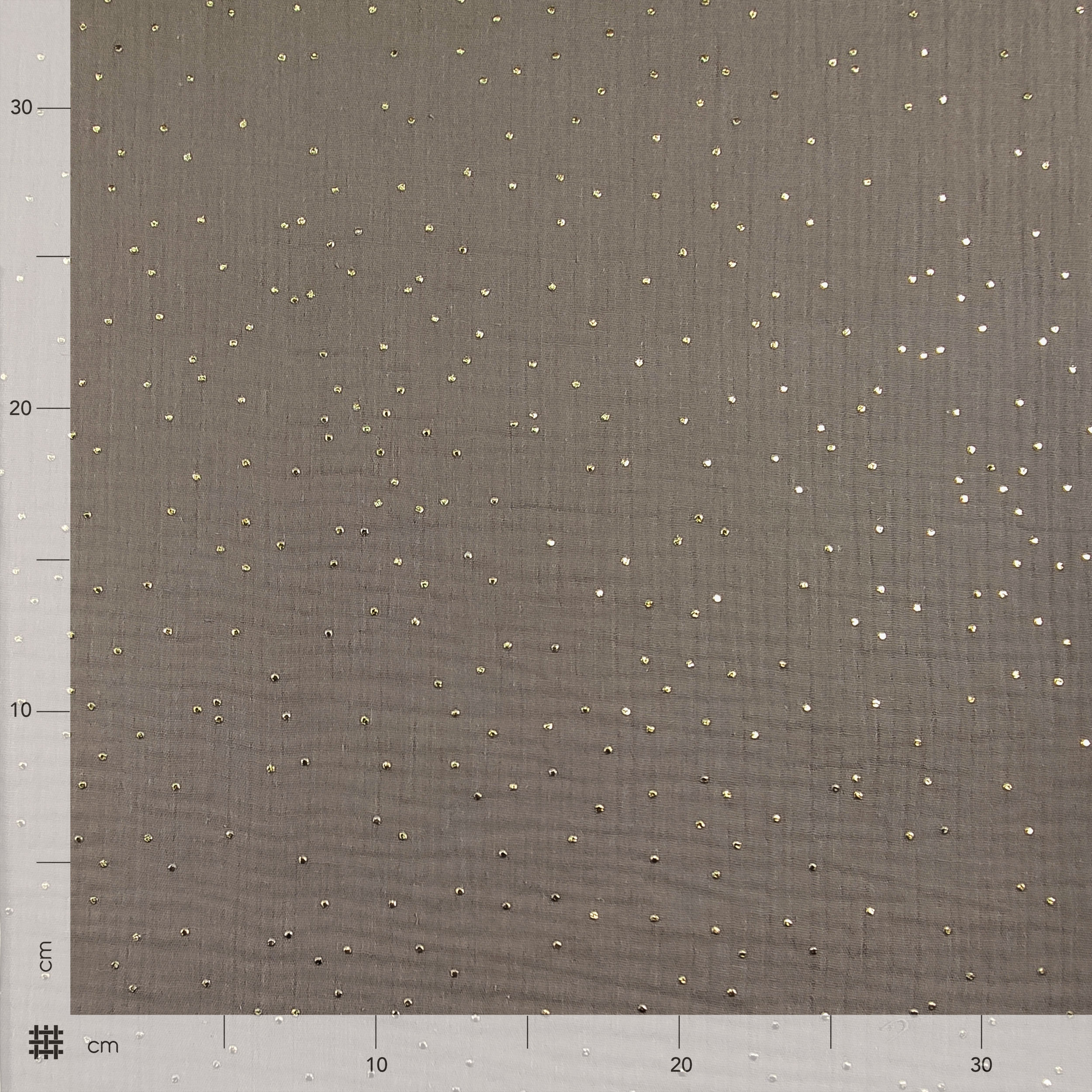 Mussola Cotone Beige con Pois Oro