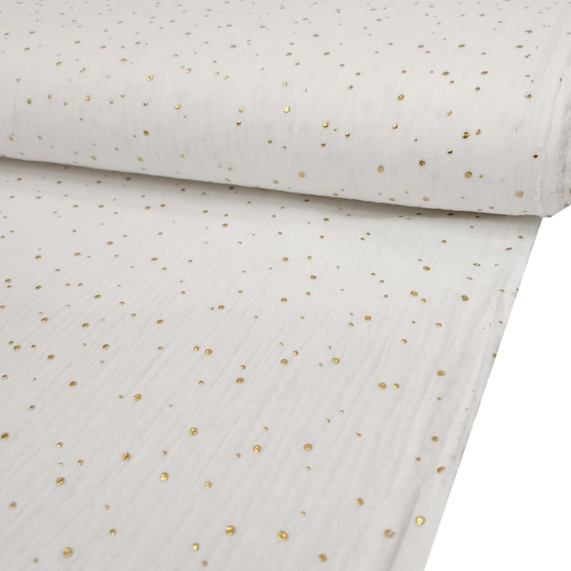 Mussola Cotone Bianco con Pois Oro