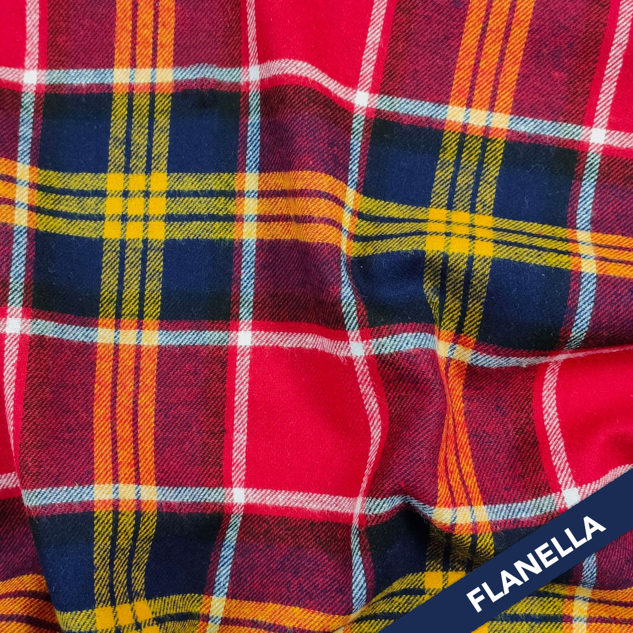 Tessuto Flanella Tartan Rosso Blu Giallo