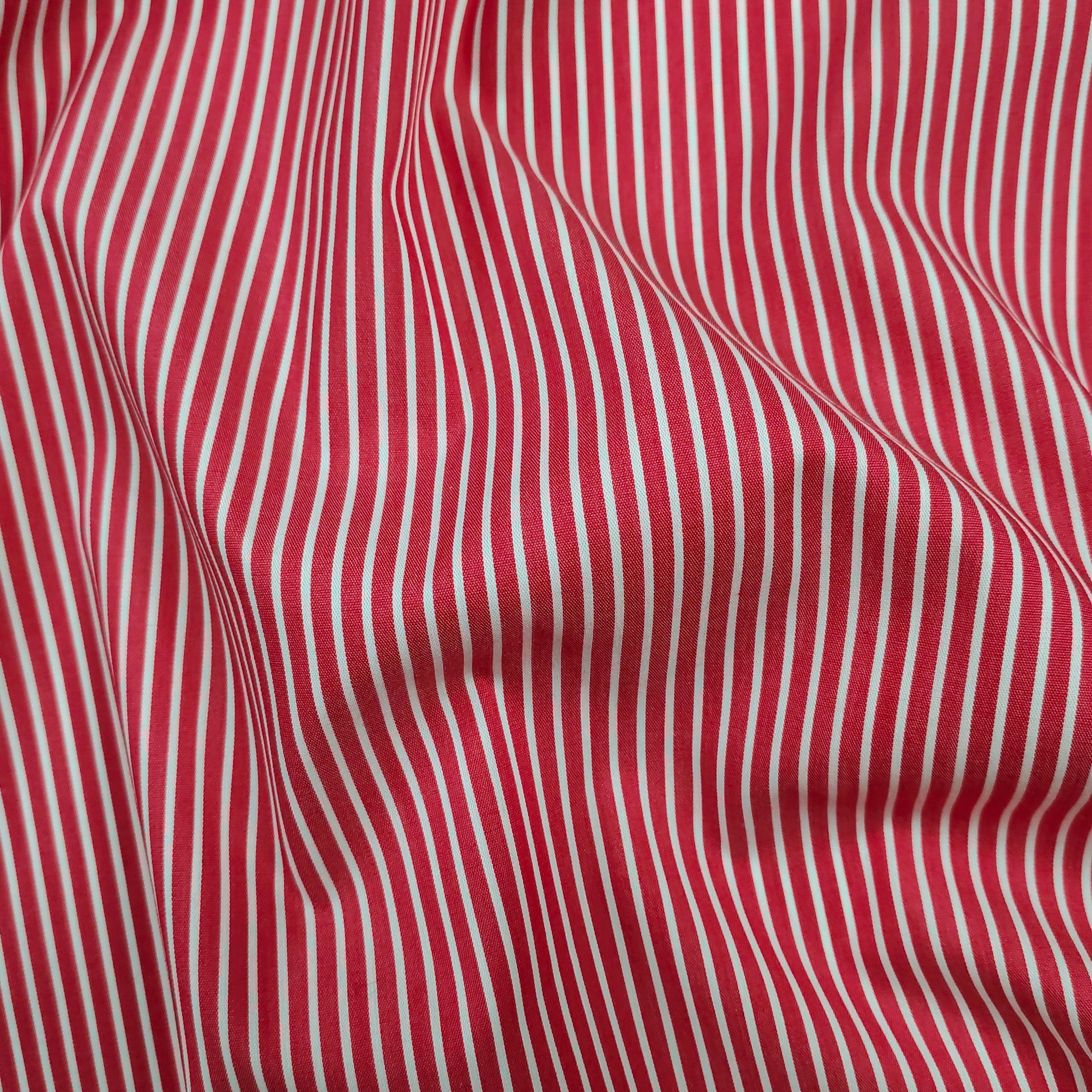 Cotone Rosso Riga Bianca Elasticizzata per Camiceria 