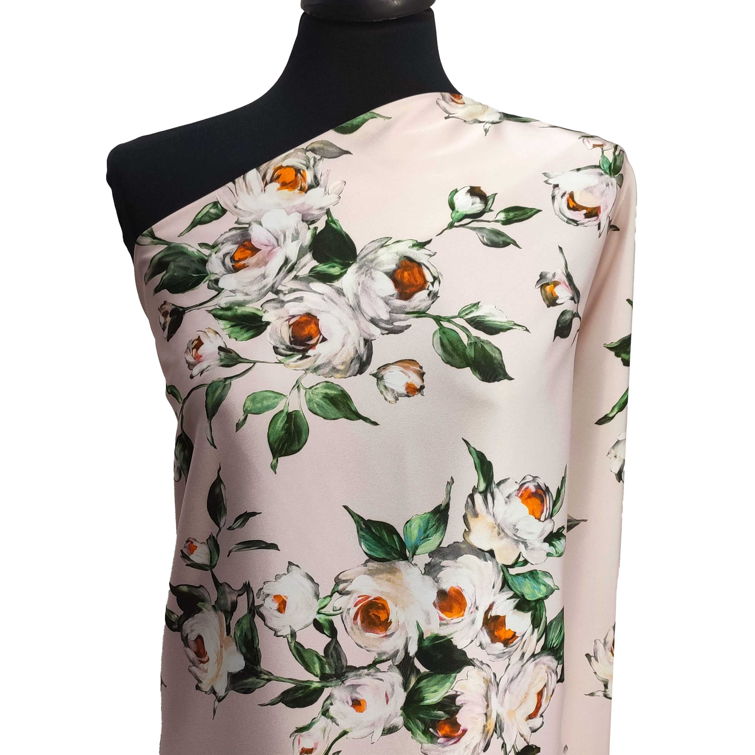 Raso Setato Alta Moda Rose Sfondo Cipria