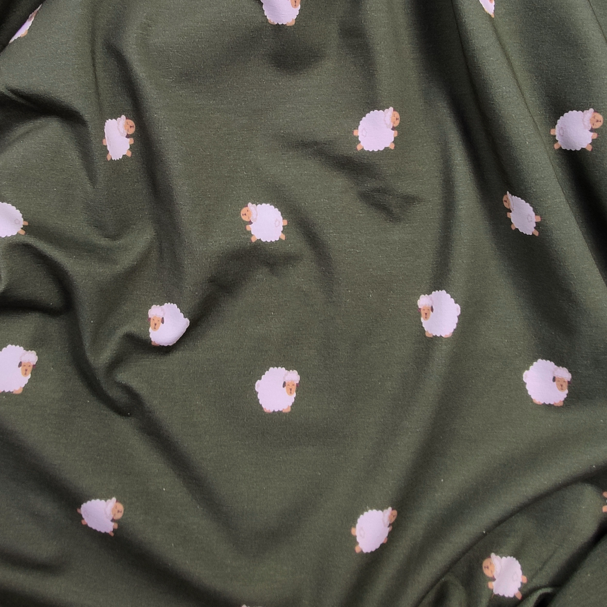 Jersey Cotone Fantasia Pecorelle Sfondo Militare