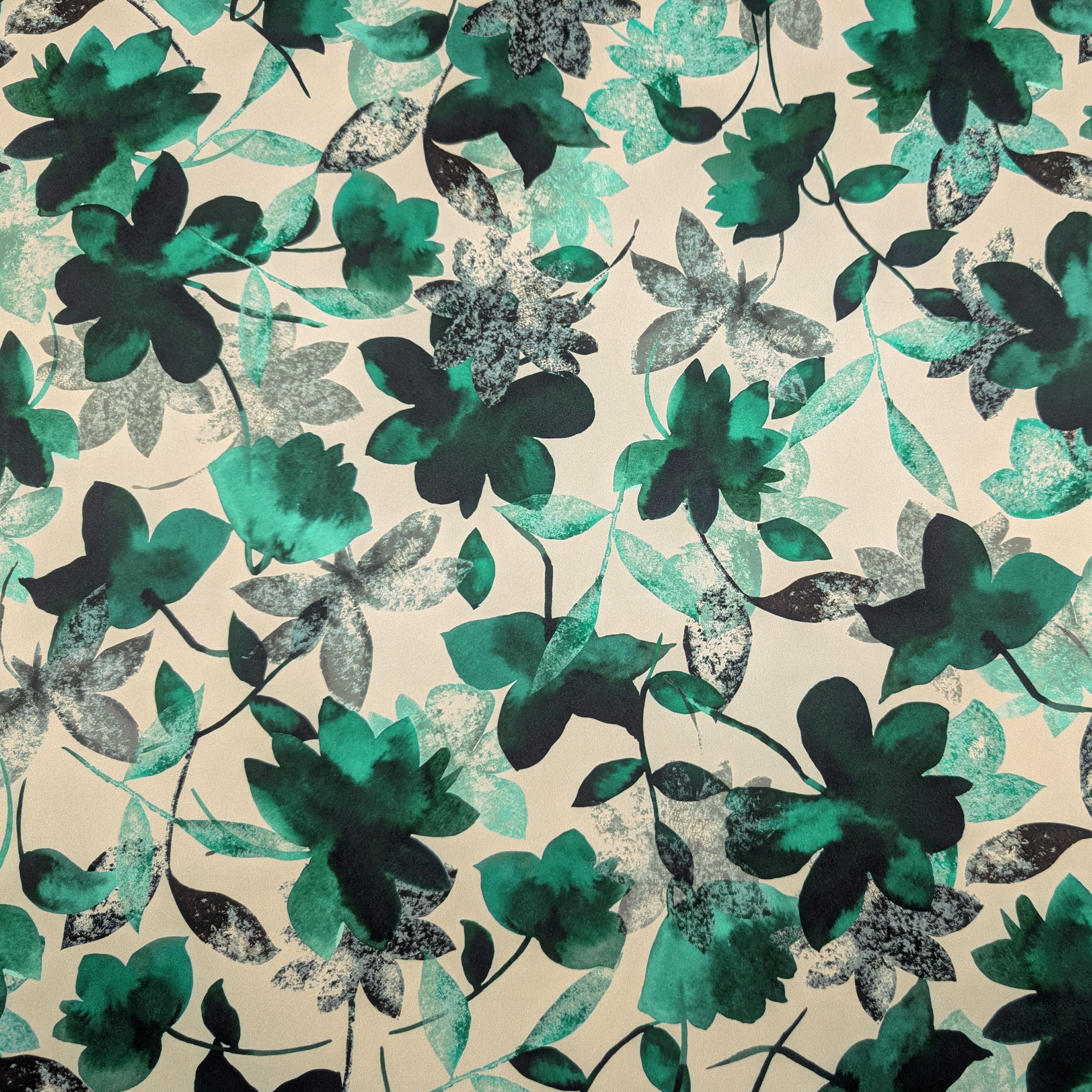 Raso Setato Alta Moda Fiori Verdi Image