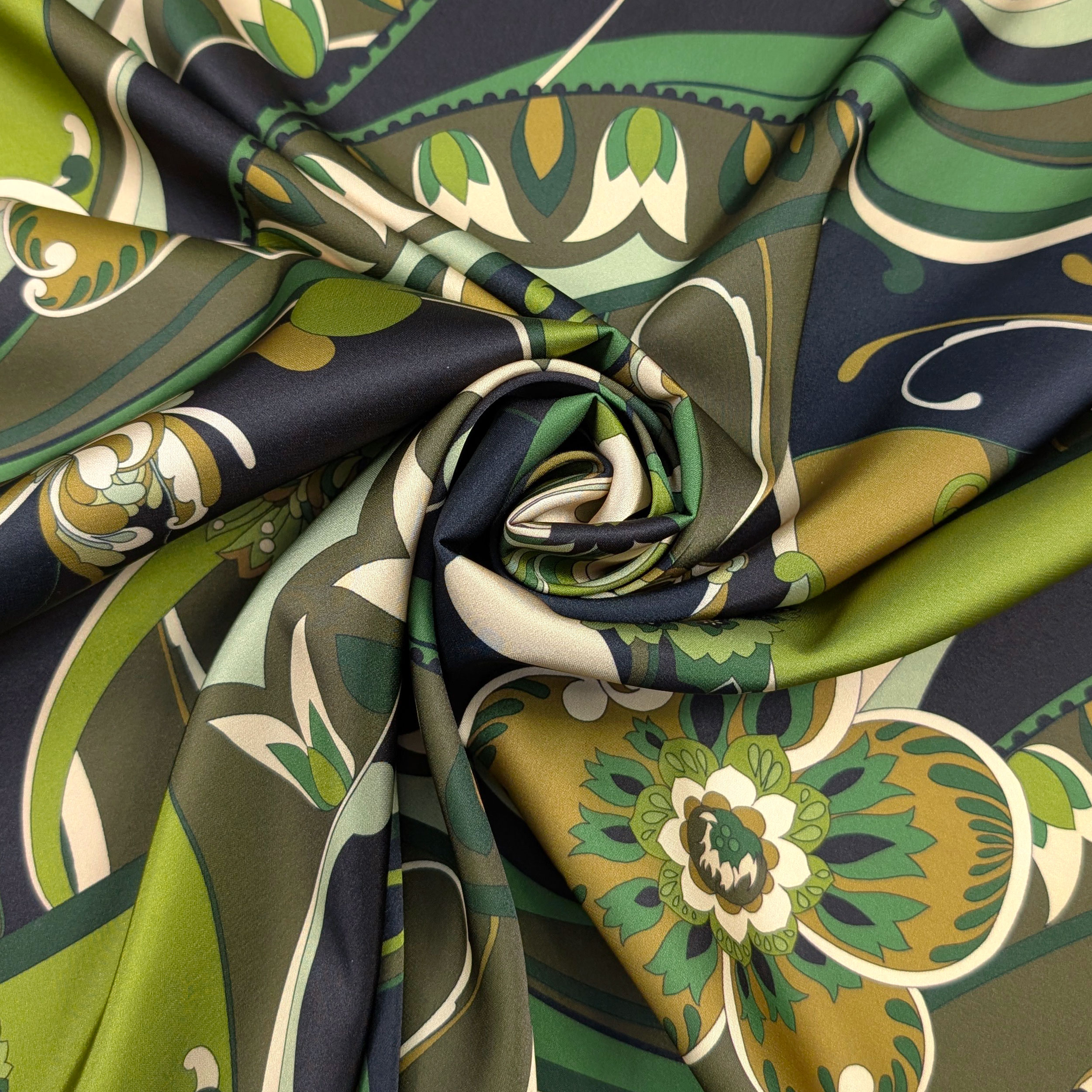 Raso Setato Alta Moda Fiori Astratti Verdi Image