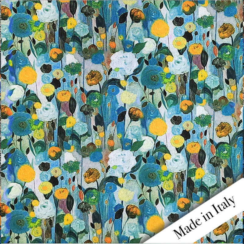 Maglina Punto Milano Fiori Impressionisti Sfondo Blu