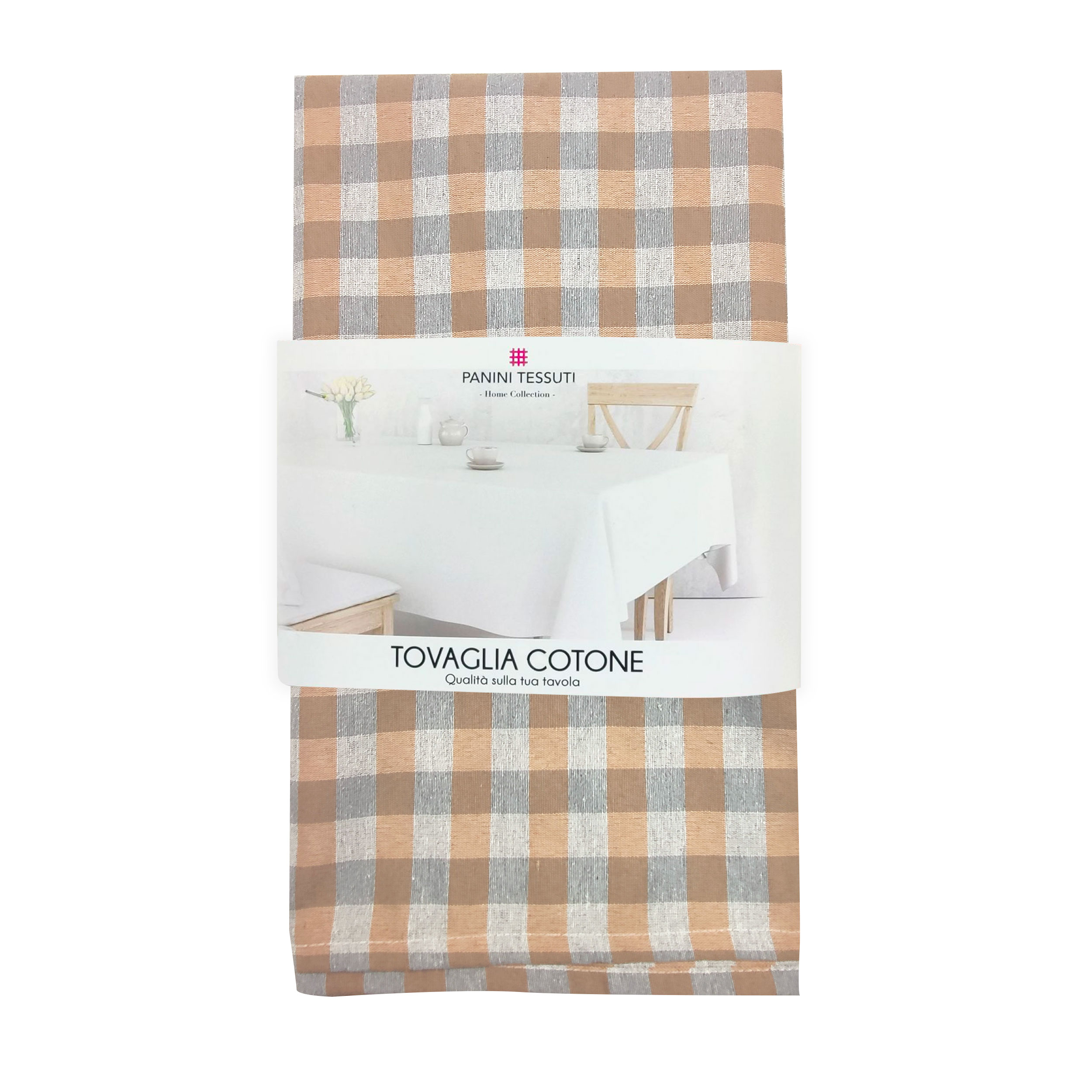 Tovaglia Confezionata Quadretti Arancio e Grigi 140x180 cm Image