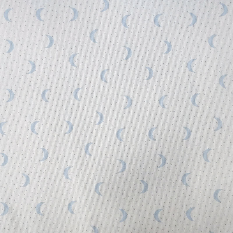 Tessuto Piquet di Cotone Fantasia Lune Sfondo Bianco