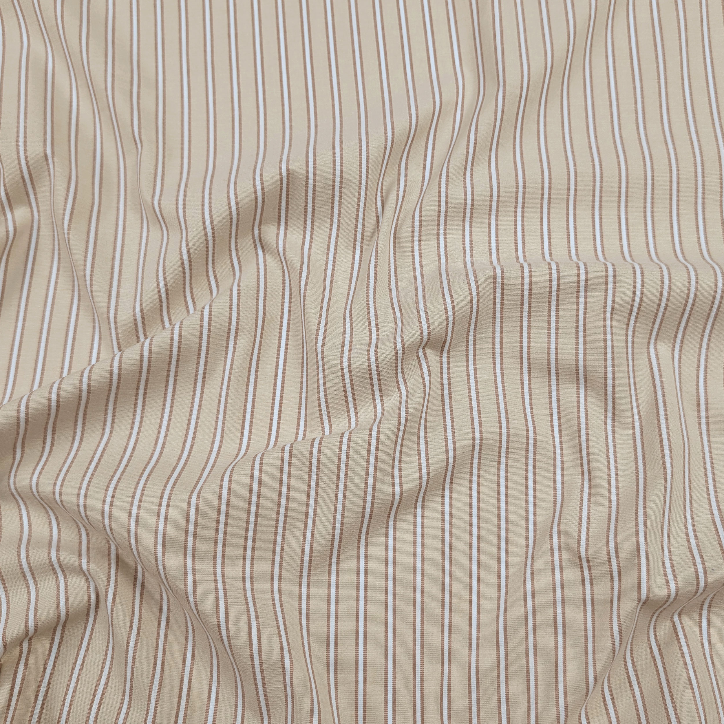 Cotone per Camiceria Elasticizzato Beige con Righe Image