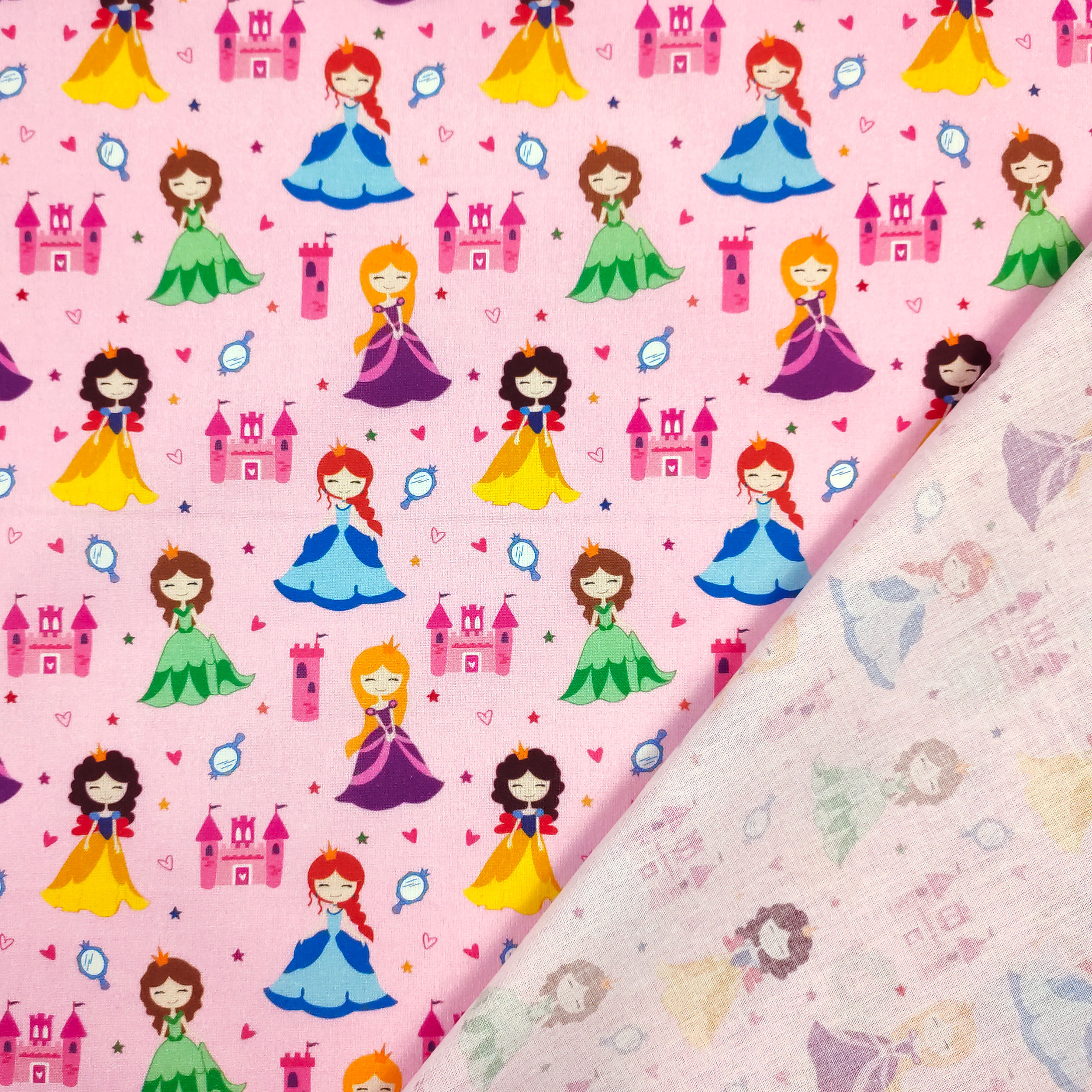 Tessuto Cotone Principesse Piccole Sfondo Rosa Image