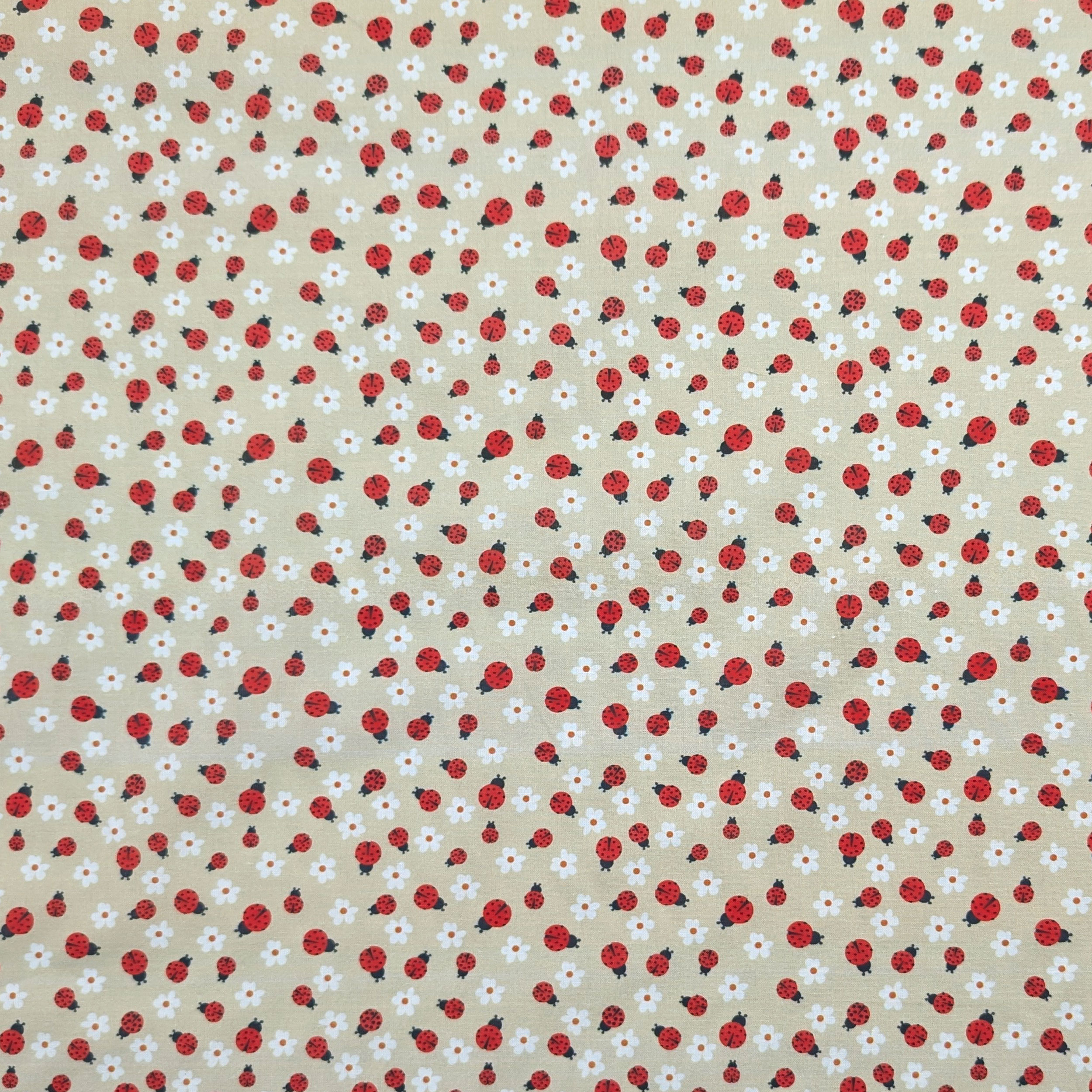 Ritaglio Cotone Percalle Coccinelle e Fiorellini 50x150 cm Image