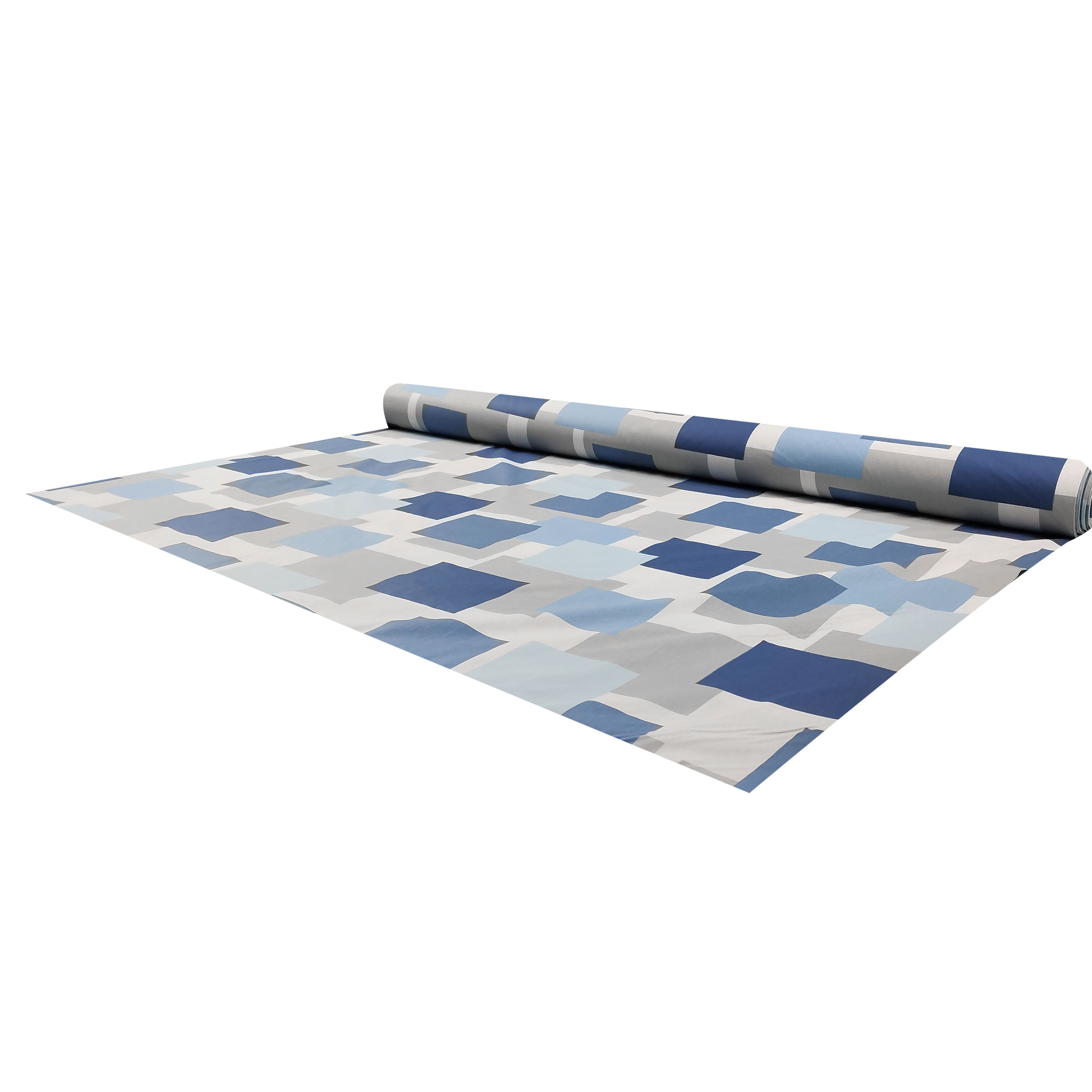 Tessuto Cotone Quadri Blu e Grigi