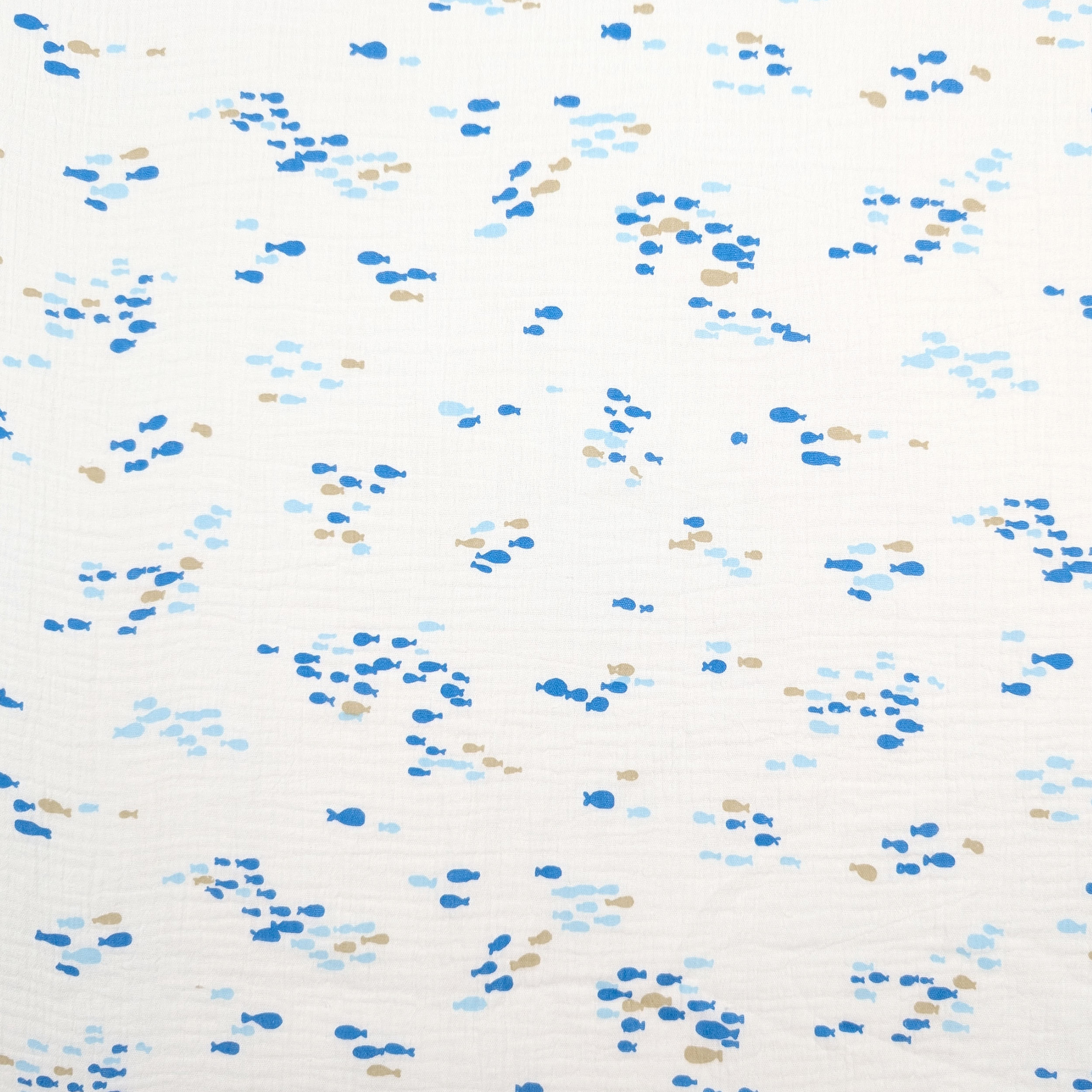 Ritaglio Mussola Cotone Doppia Garza Pesciolini 75x135 cm Image