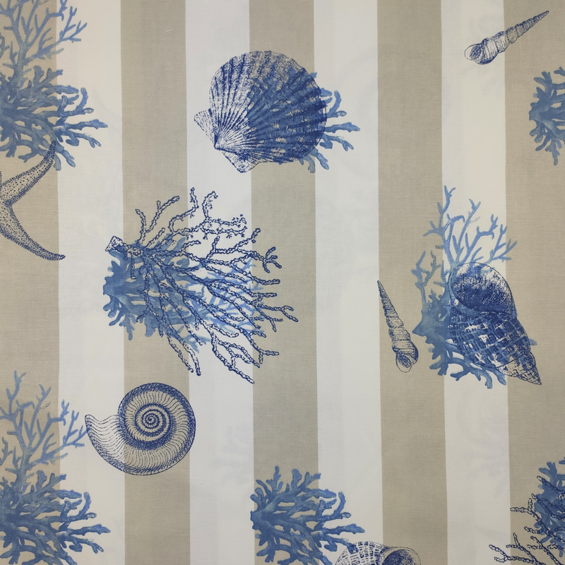 Tessuto-Panama-Righe-Bianco-Beige-Conchiglie-Blu