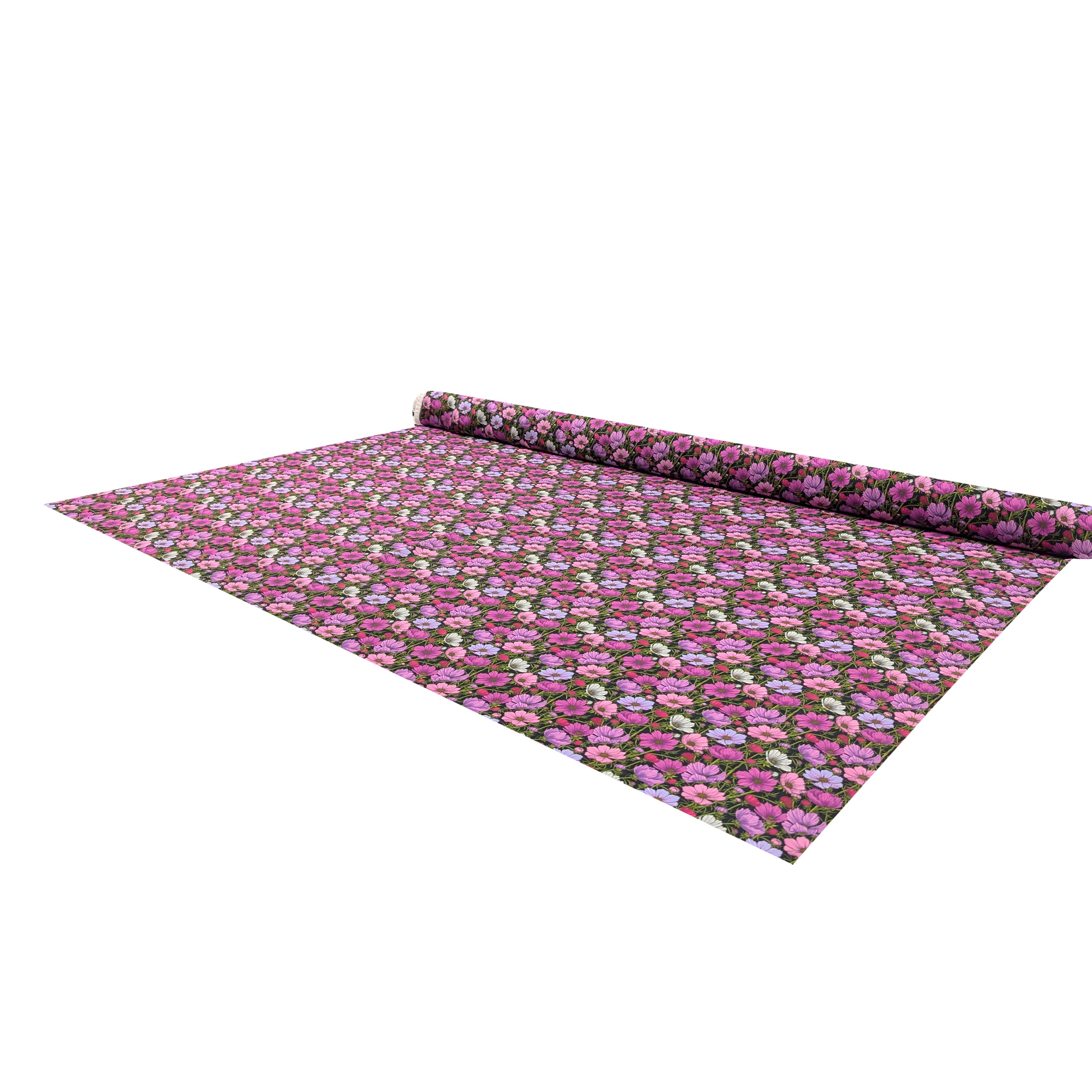 Georgette Pura Seta Fiori Rosa e Lilla Image