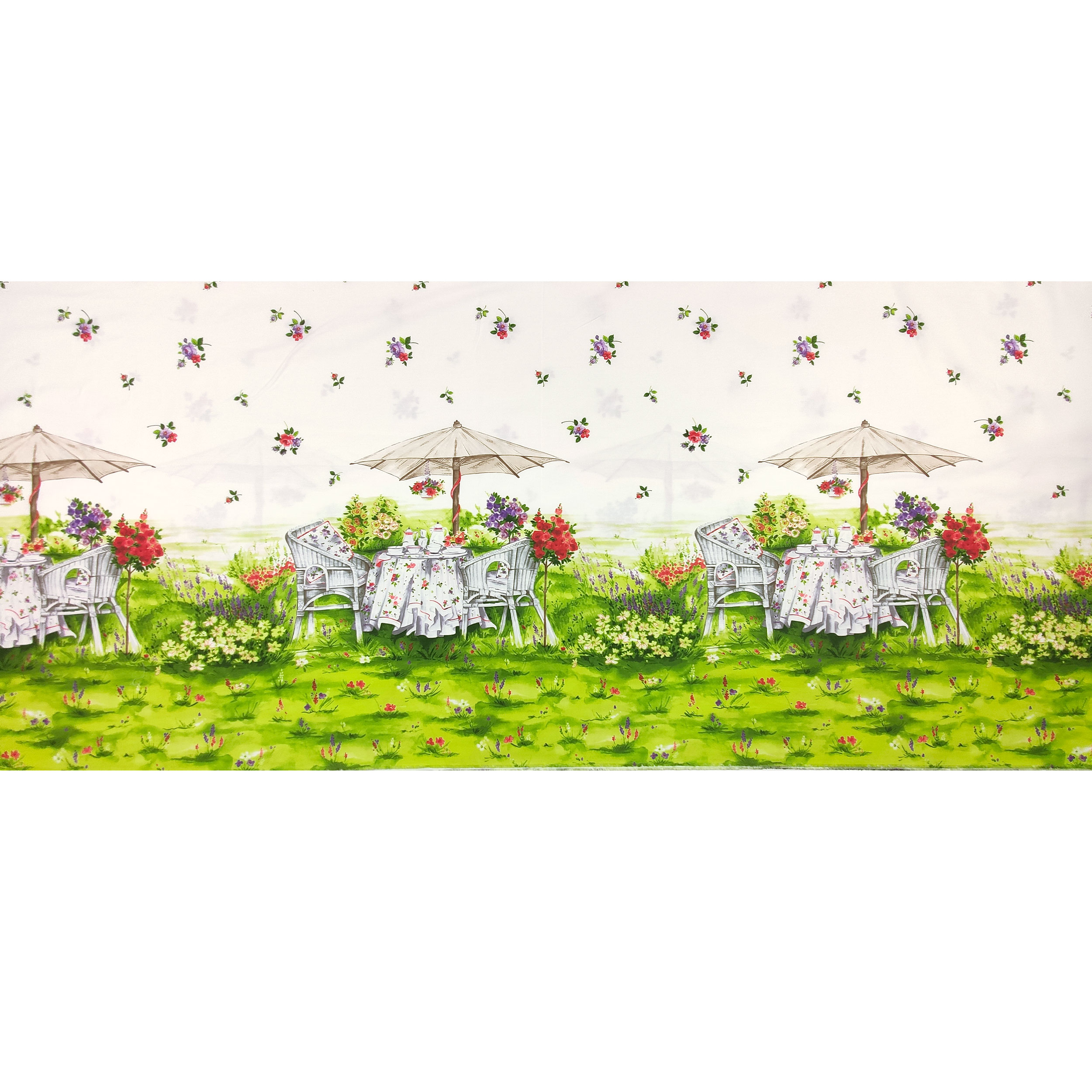 Tessuto per Tovaglia in Cotone con Bordo Giardino in Fiore