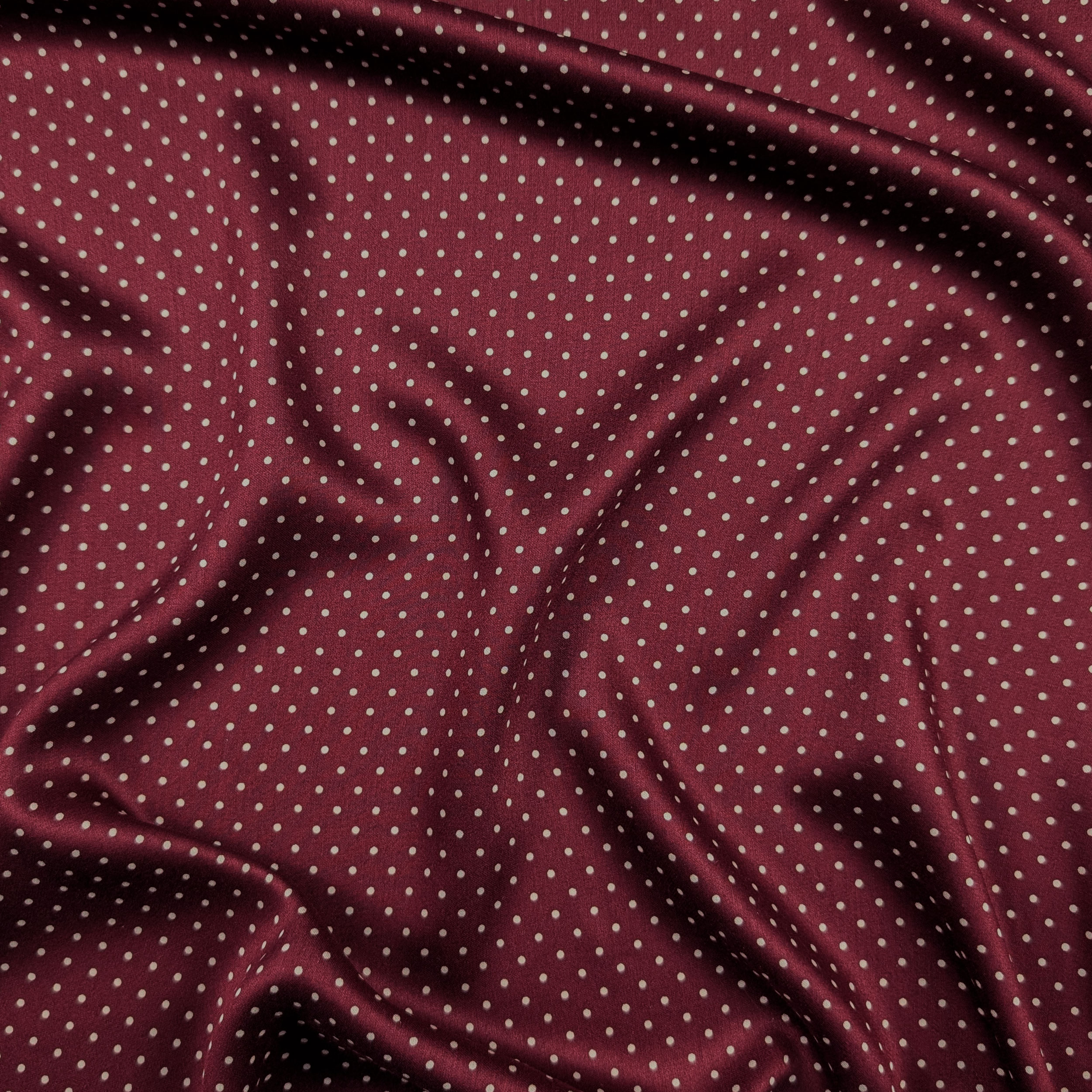 Tessuto Viscosa Bordeaux Pois Bianchi Image
