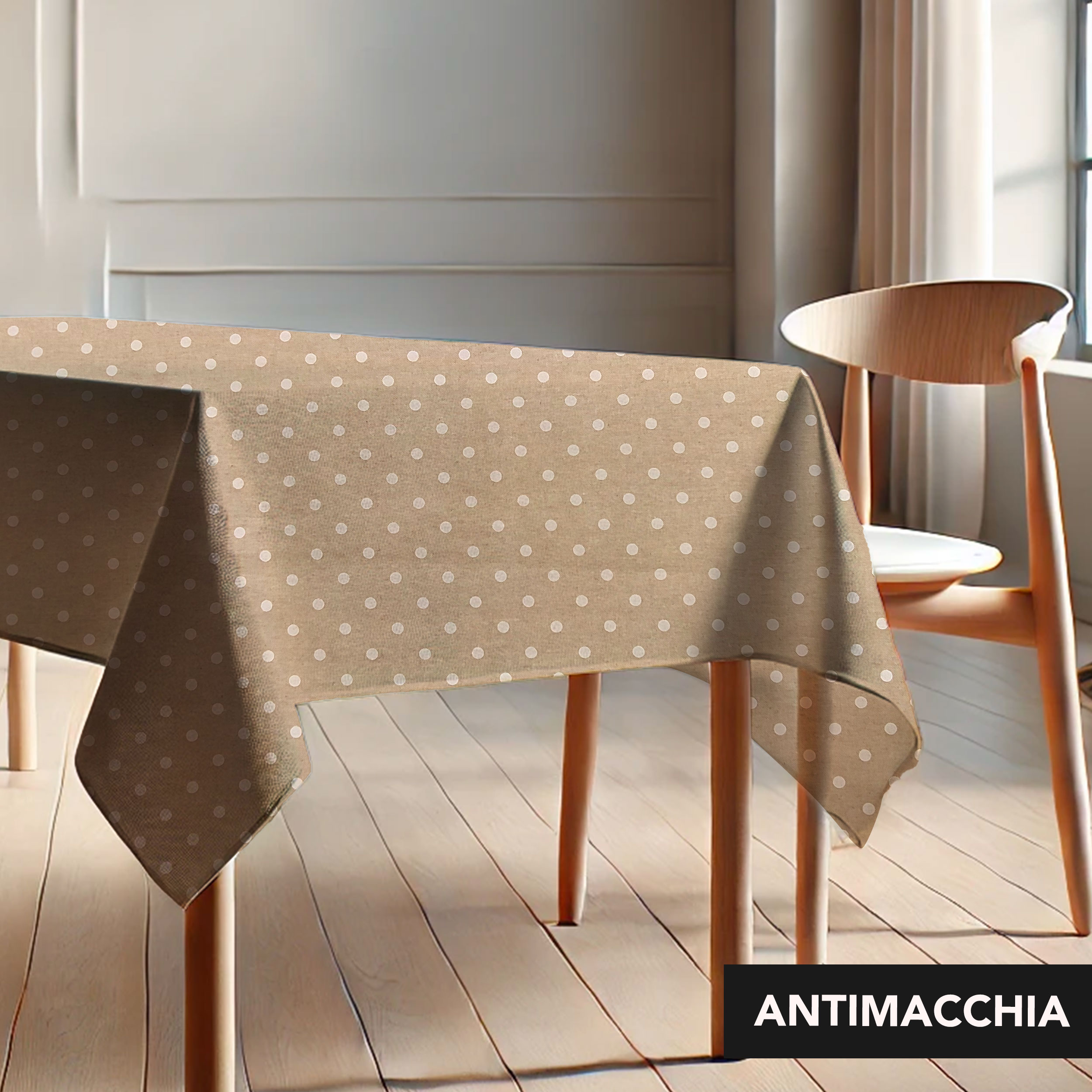 Tovaglia Confezionata Resinata Antimacchia Beige a Pois