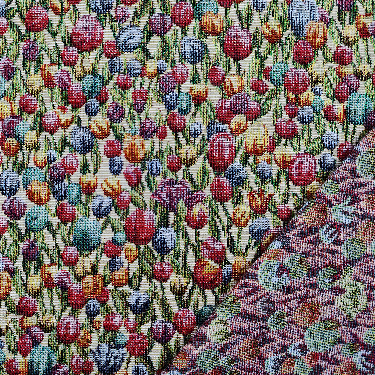 Cotone jacquard piccoli tulipani colorati