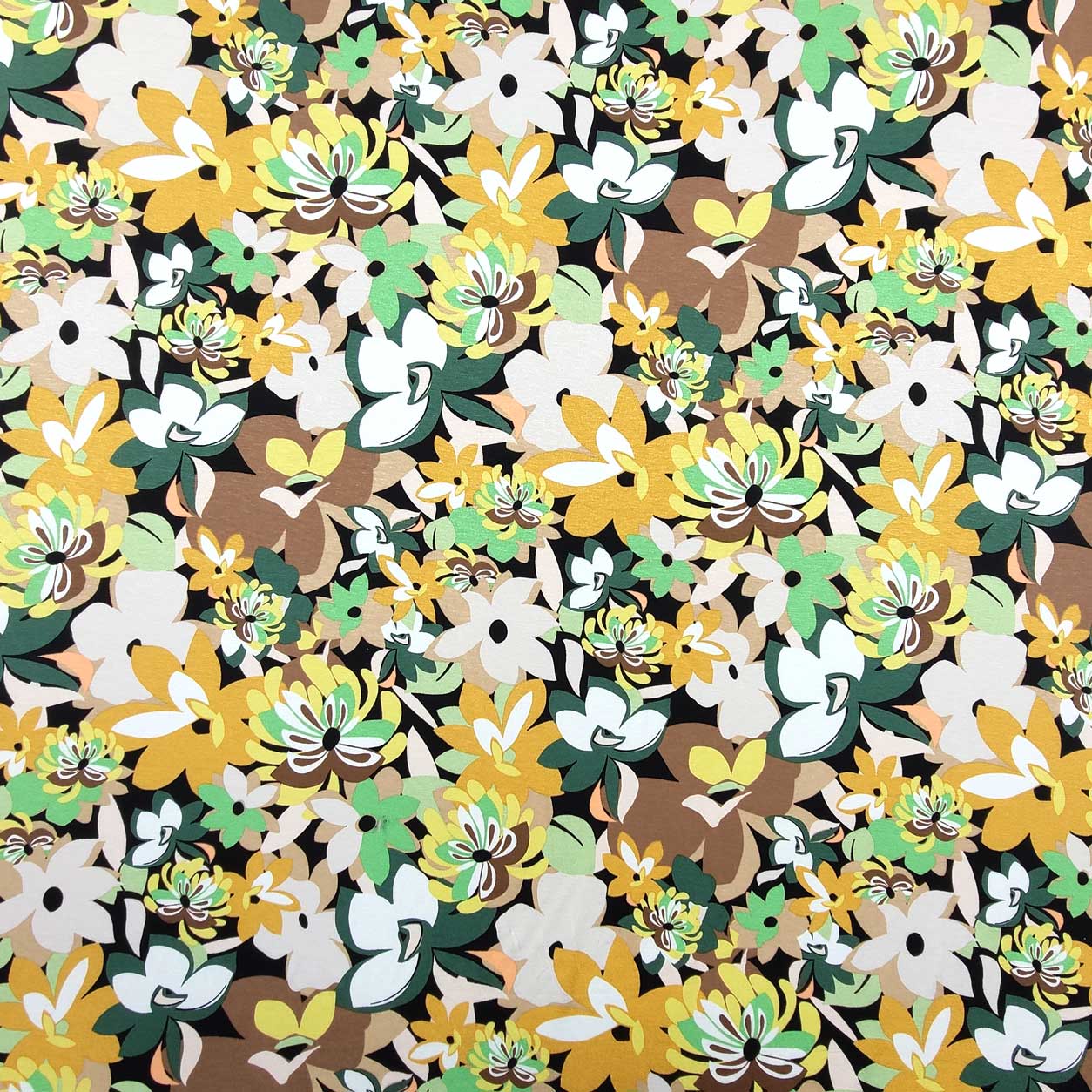 Tessuto jersey fiori ocra e verdi