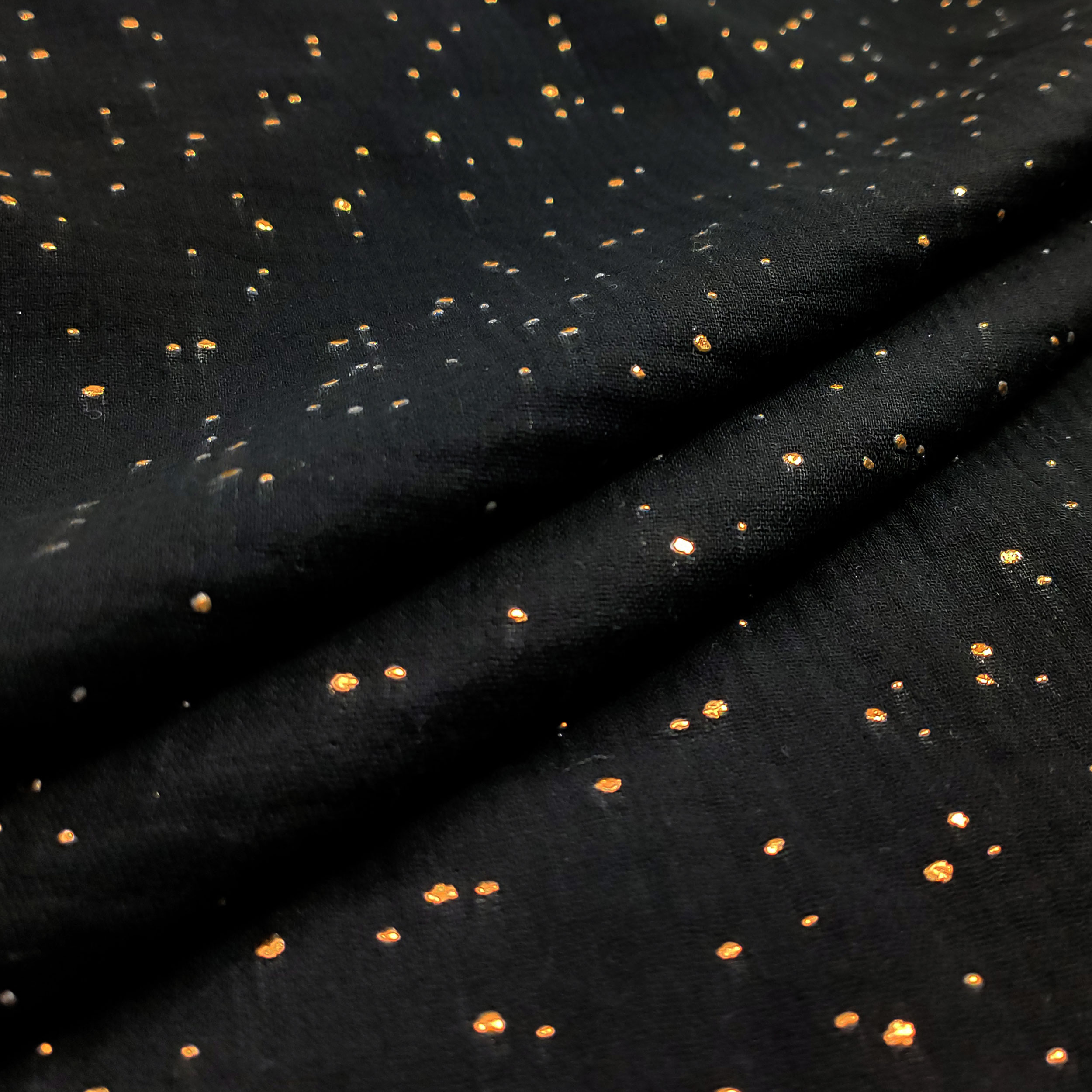 Mussola Cotone Nero con Pois Oro Image