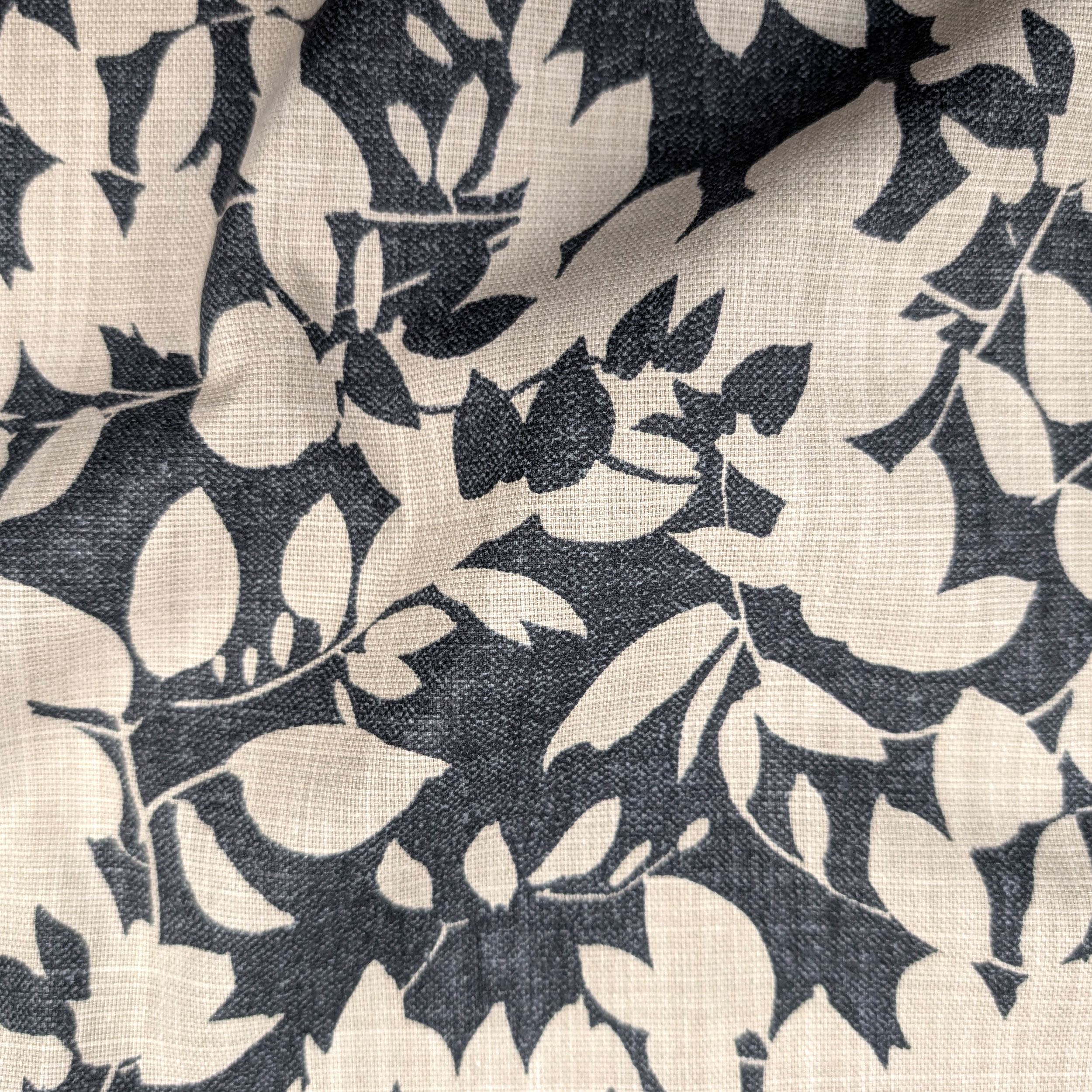 Cotone Lino Arredo Foglie Sfondo Antracite Image