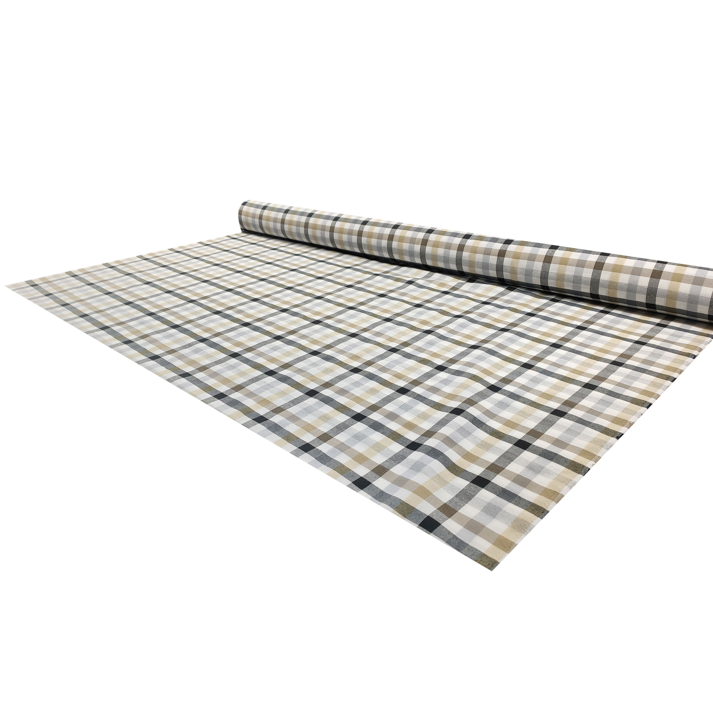Tessuto Tinto In Filo per Tovaglia Quadretti Grigio Beige