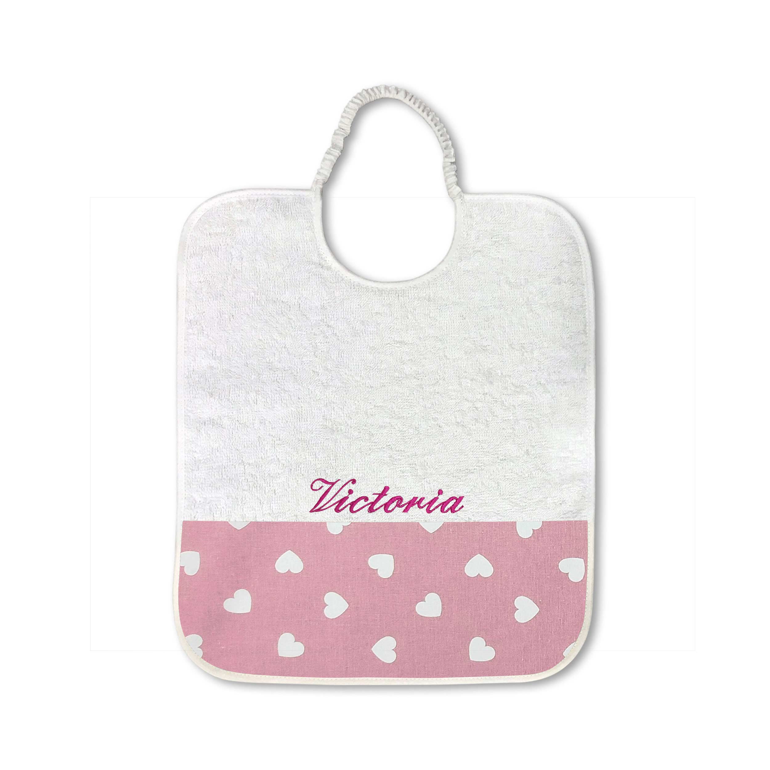 Bavaglino Cuori Bianchi Sfondo Rosa Antico