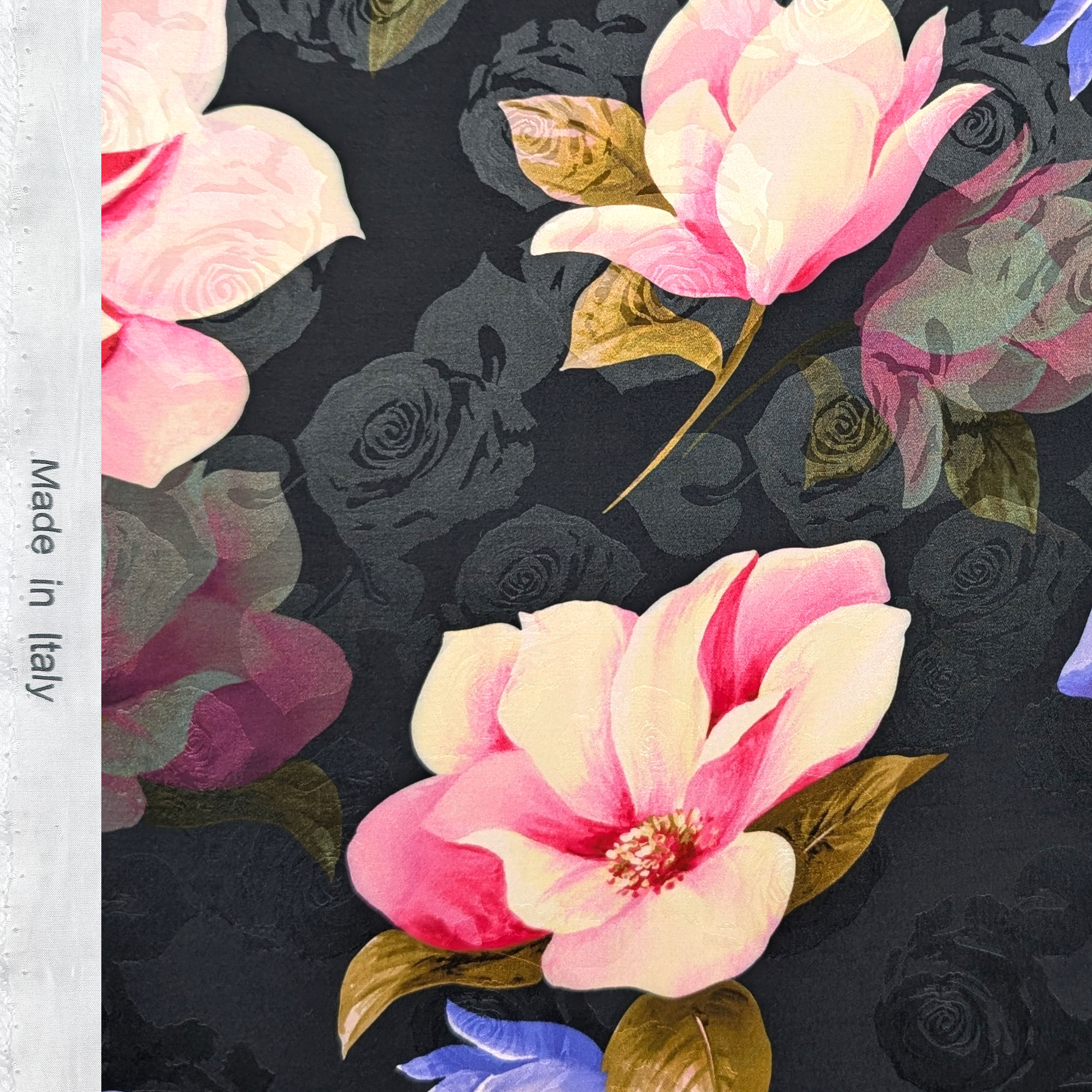Misto Seta Nero Fiori Lilla e Rosa Image