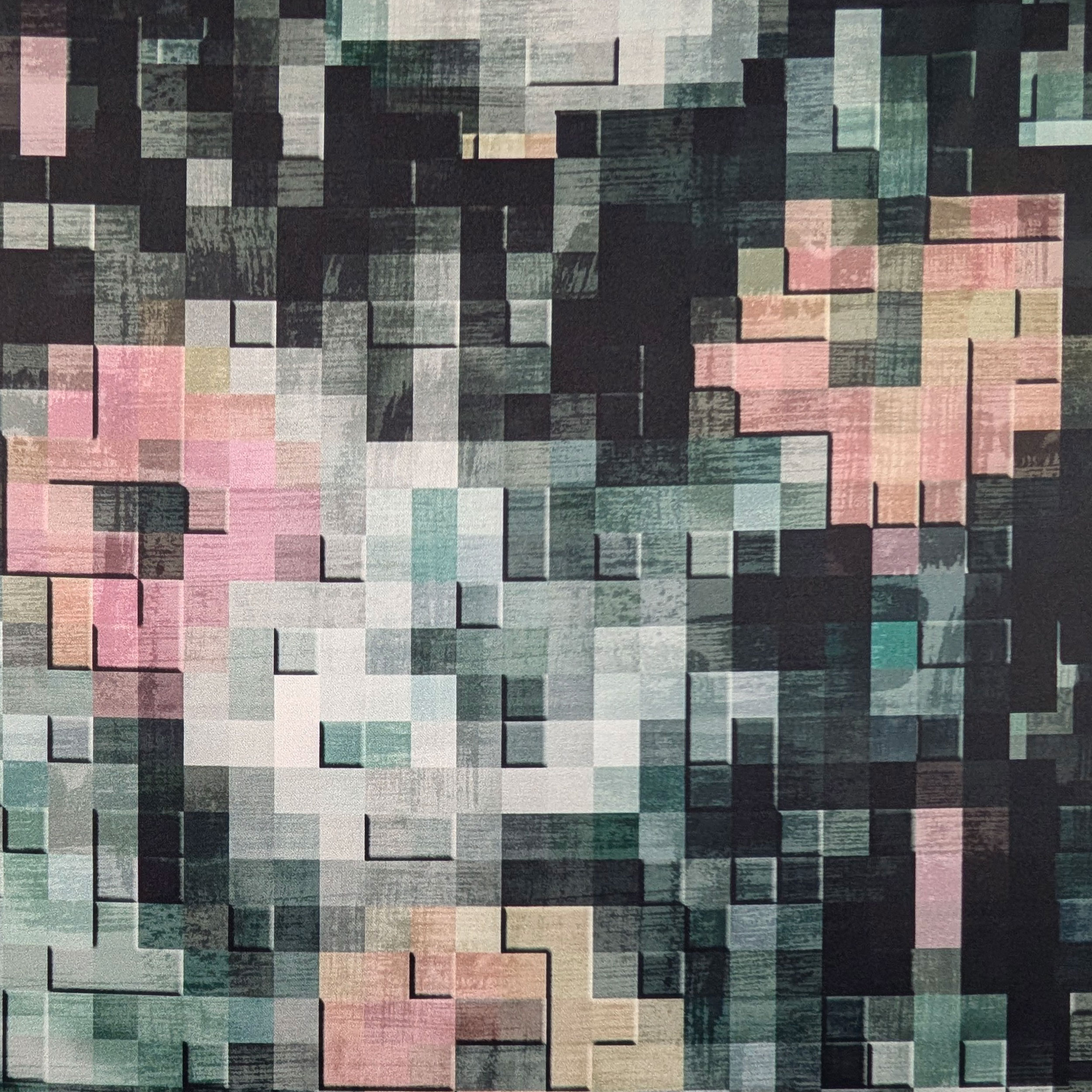 Raso Setato Alta Moda Mosaico Verde Rosa e Nero Image