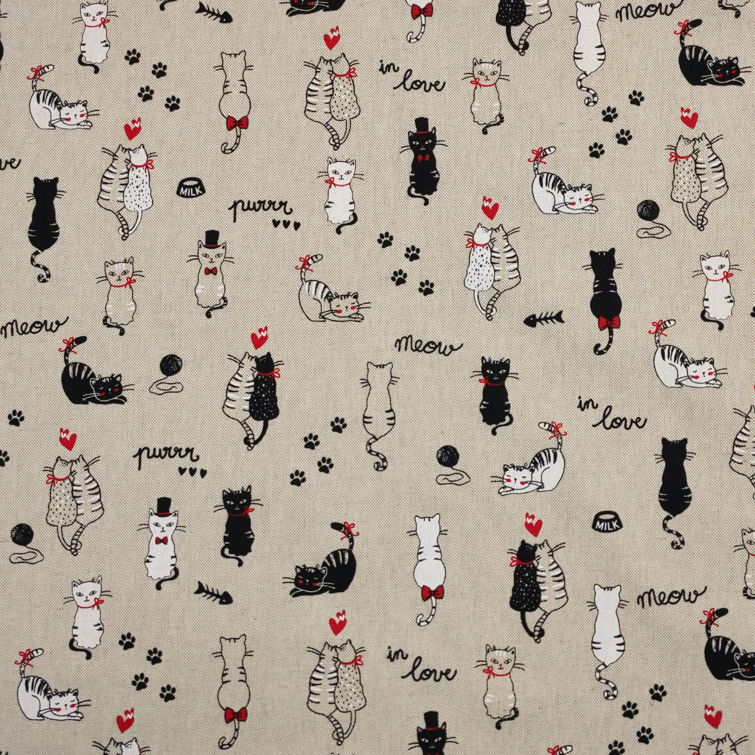 Tessuto Panama Gattini In Love