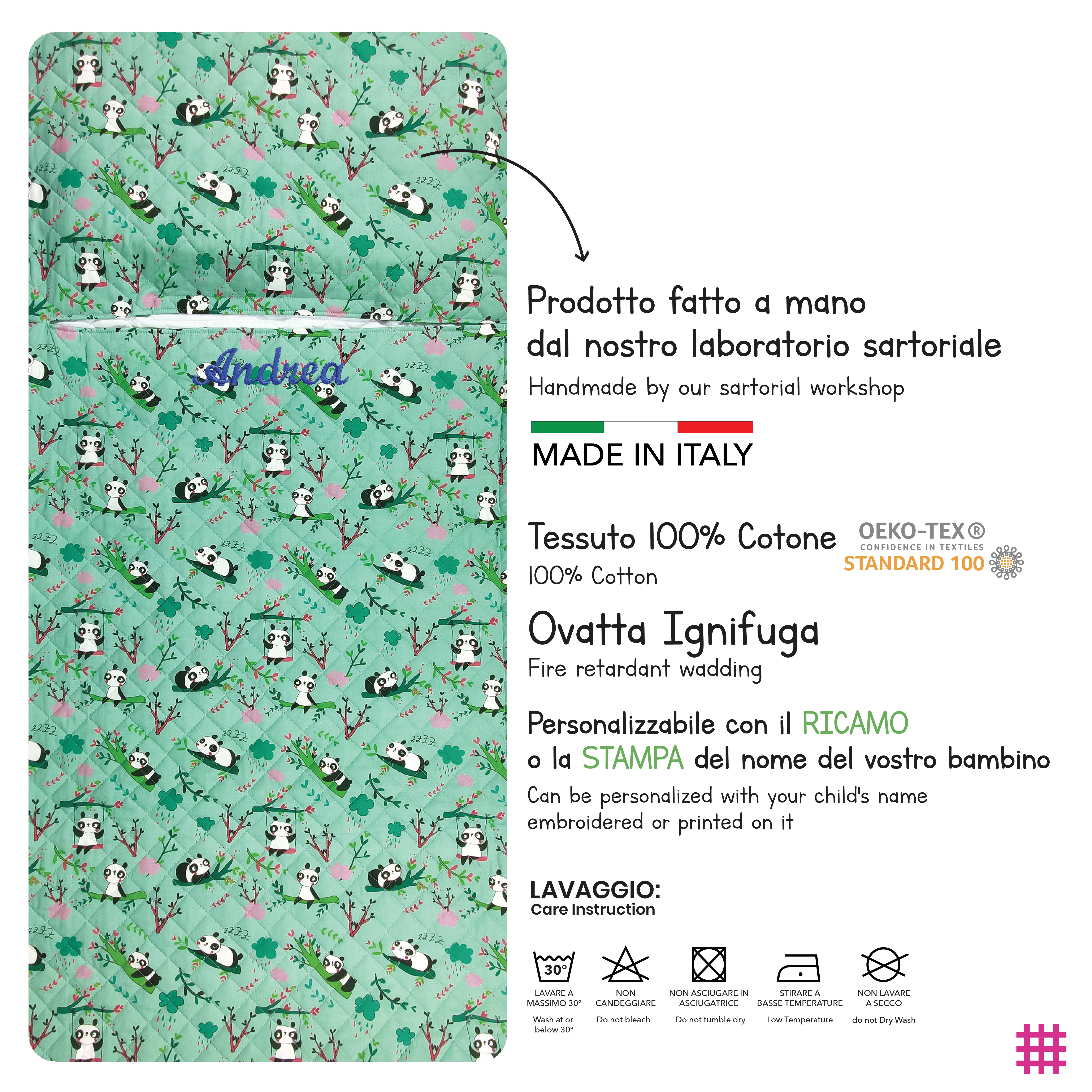 Sacco Nanna Fantasia Panda Sfondo Verde Menta Image