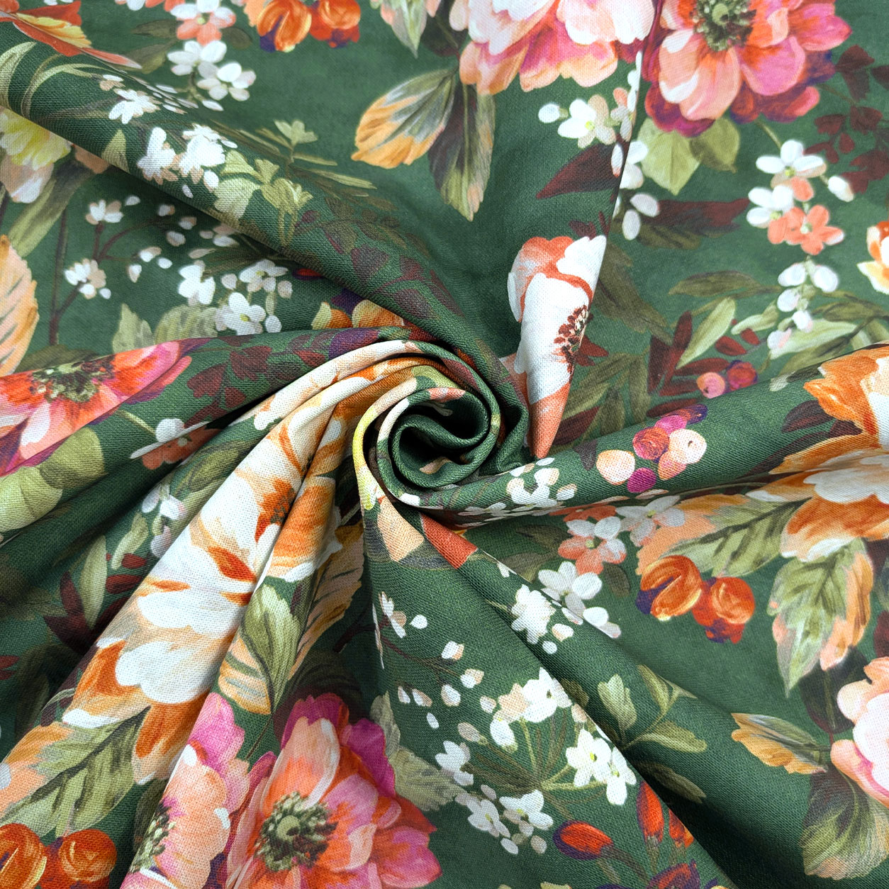 Panama Cotone Fiori Sfondo Verde H 280 cm Image