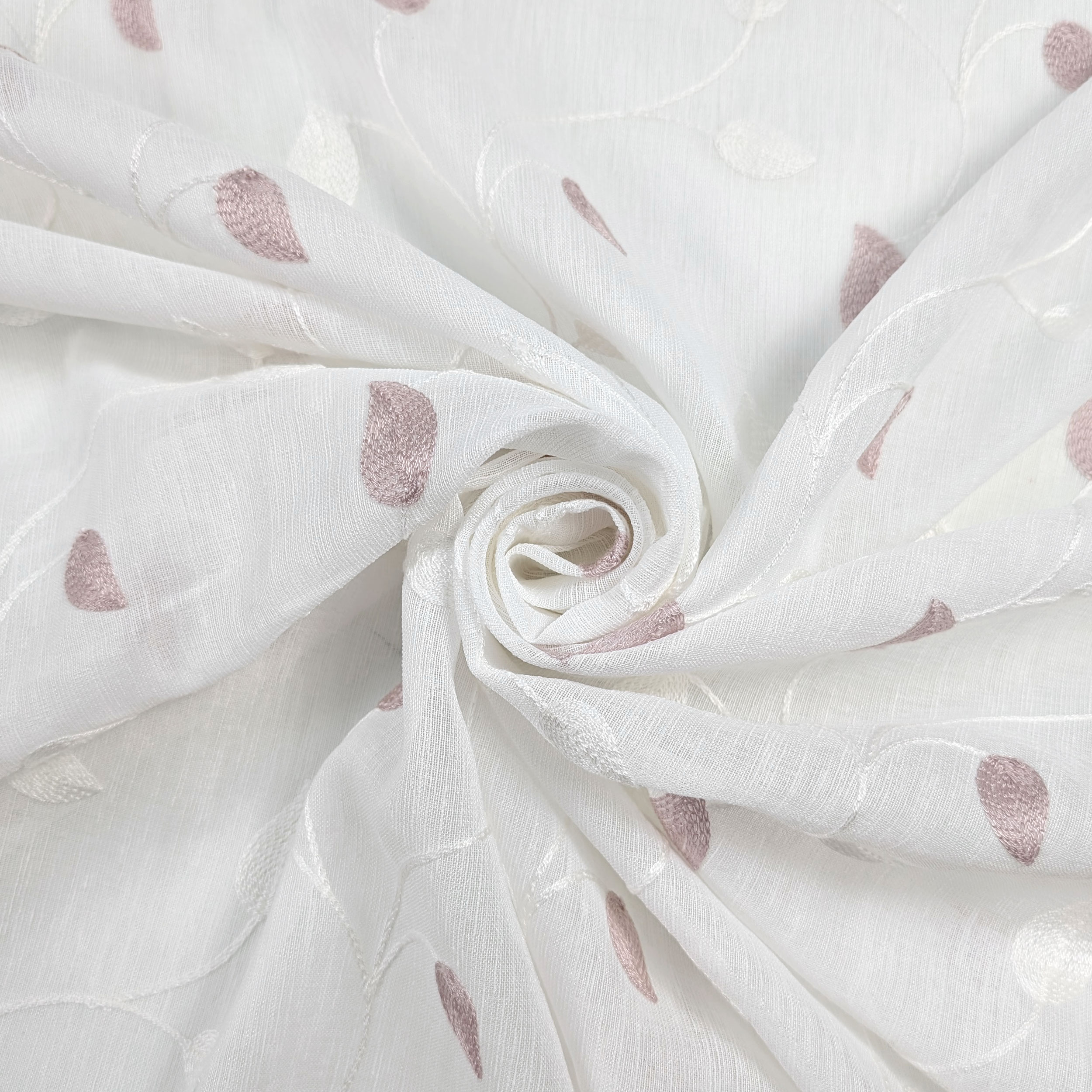 Tessuto Tenda Foglie Ricamate Rosa Image