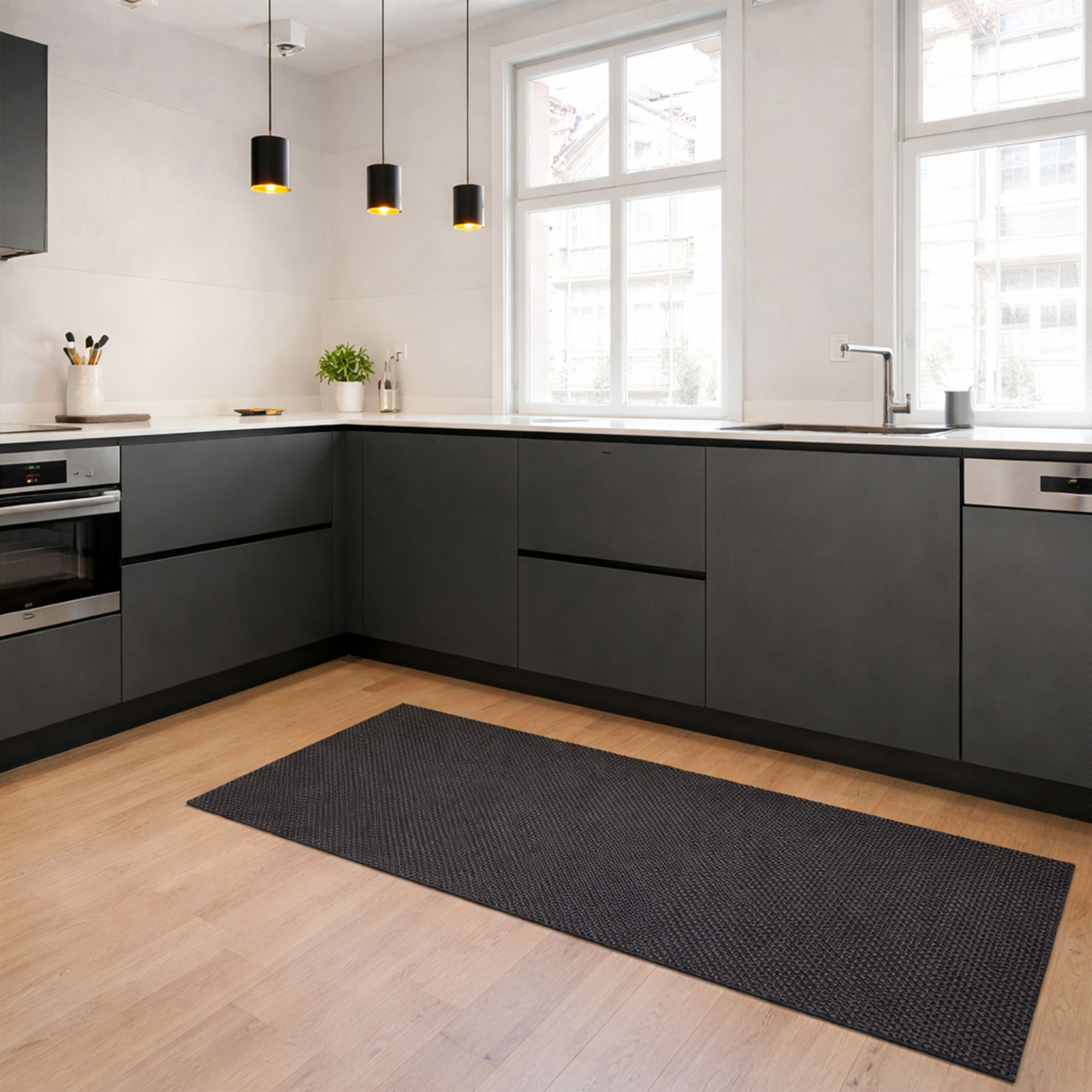 Passatoia da Cucina Intrecciata Grigio e Nero Image